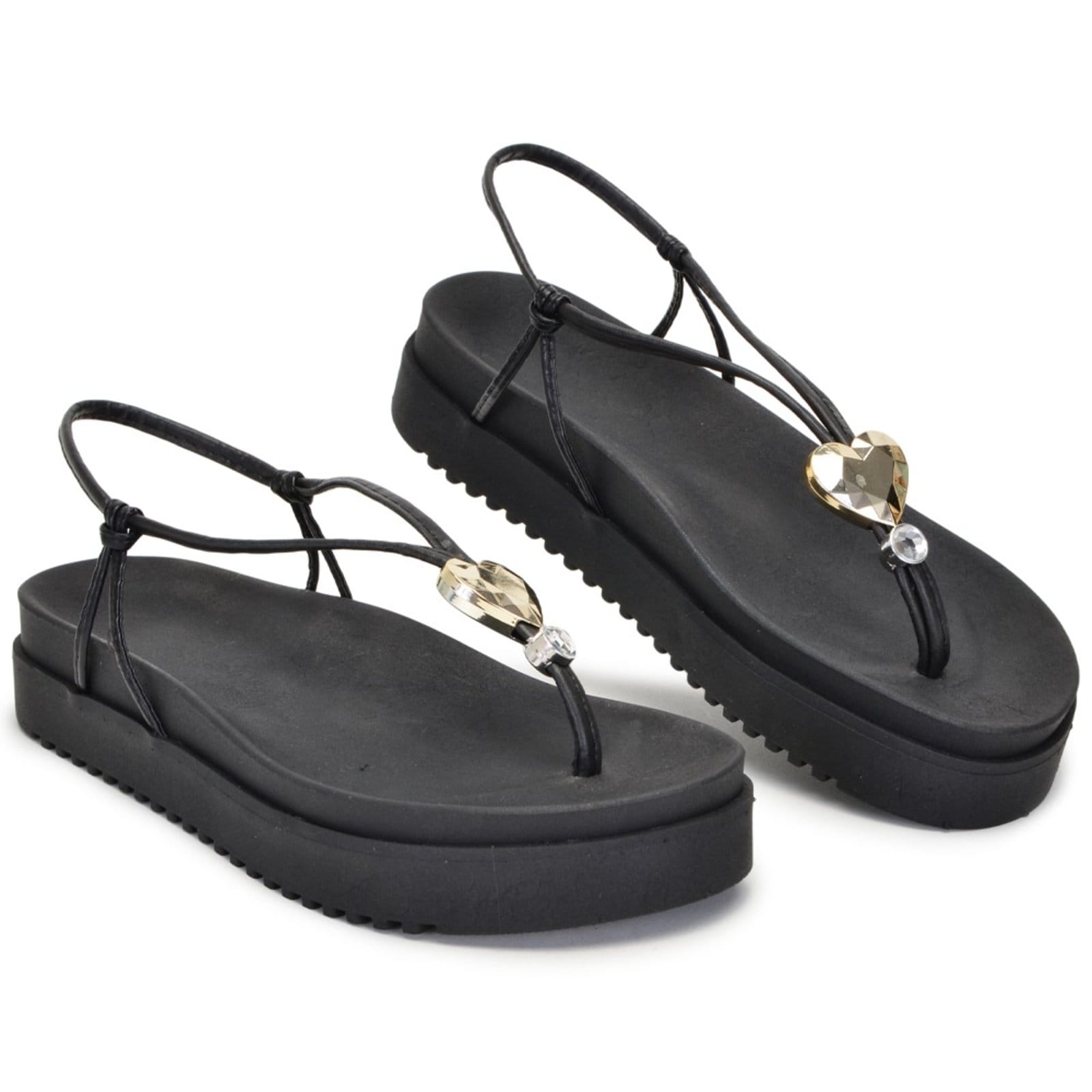 Sandalia Papete Birk Tiras Strass Calçar Preta