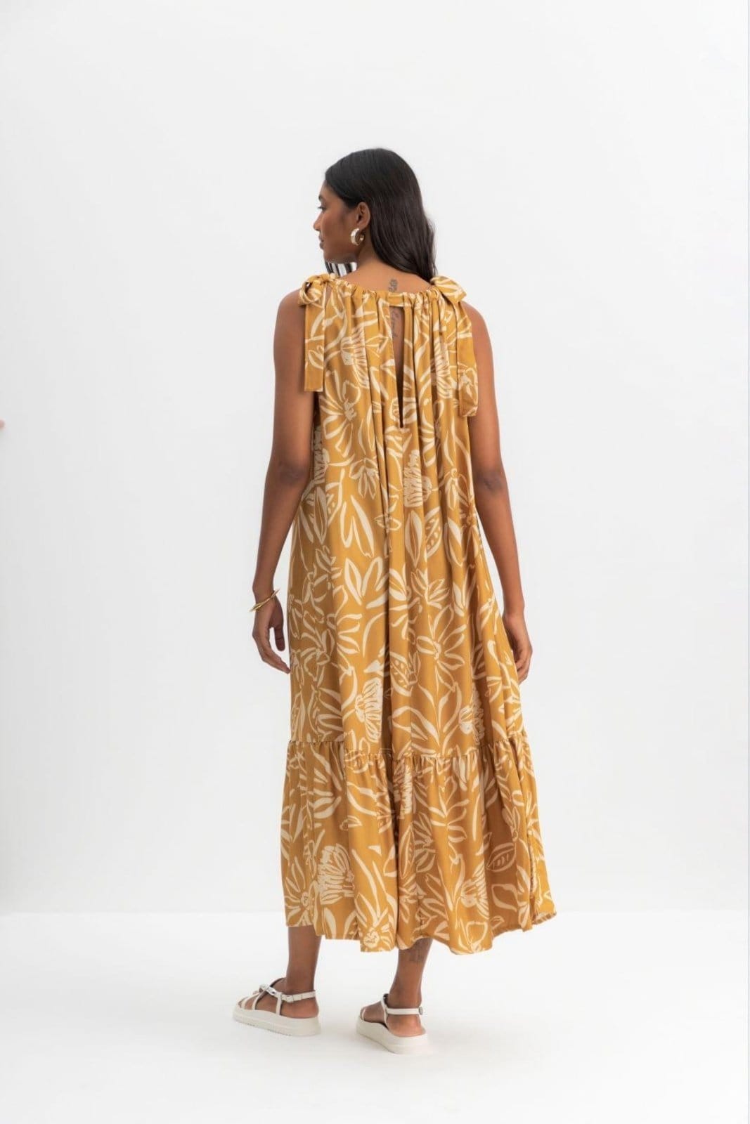 Vista 2 Vestido Longo Feminino Floral Essendi Médio Essendi amarelo