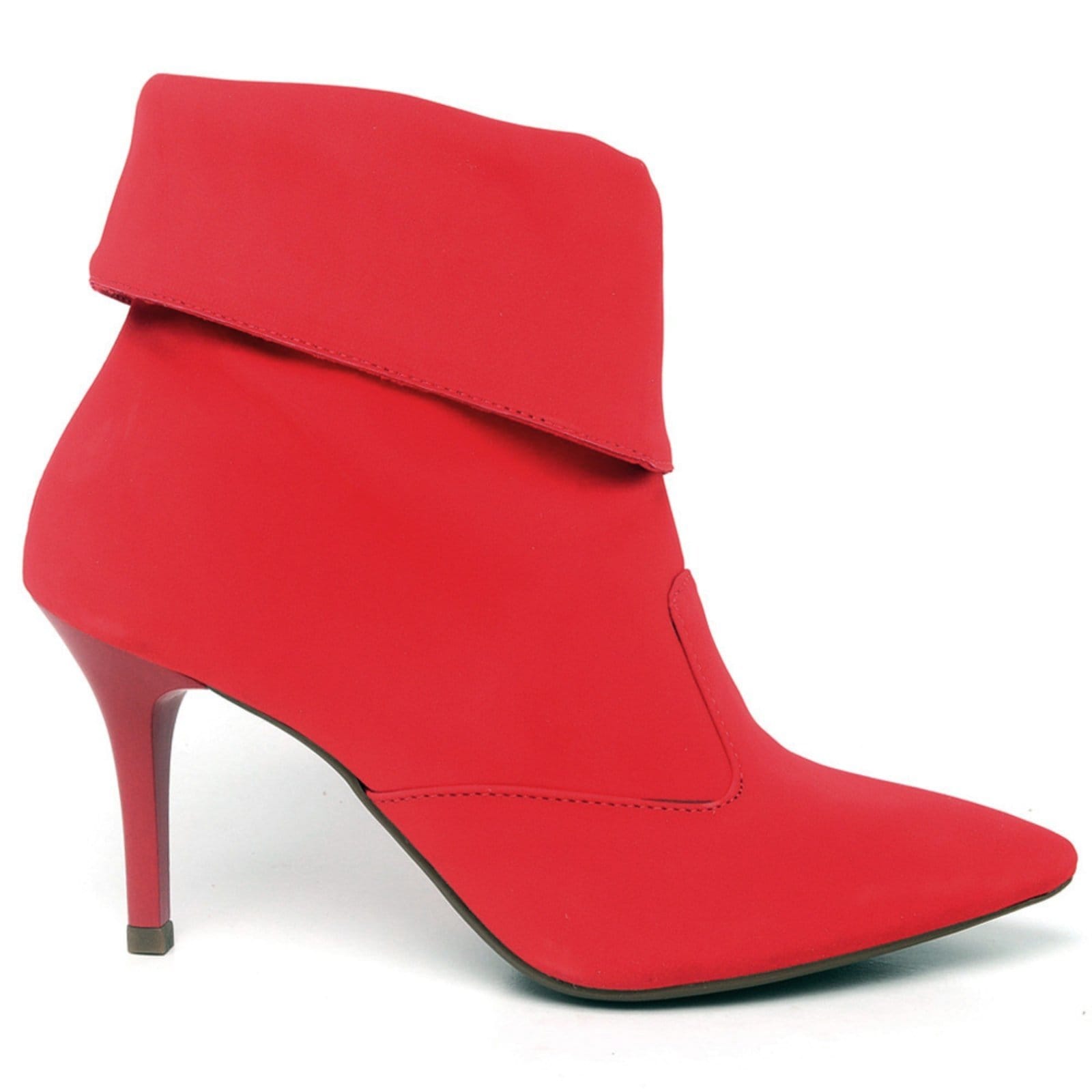 Vista 2 Bota Cano Curto Dobrado Salto Fino Médio em Couro ZAFREM vermelho