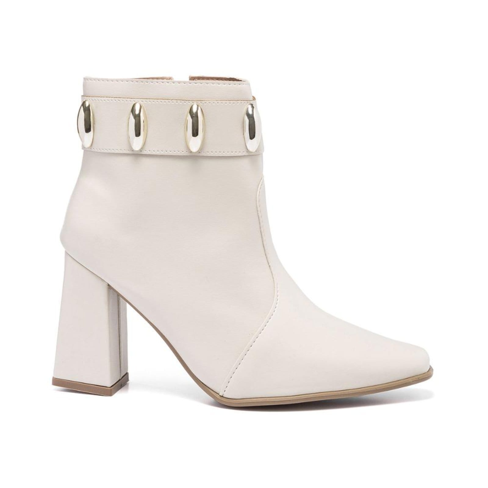 Bota Feminina Stessy Shoes Cano Curto Salto Grosso Casual Lesma Elegante Off White