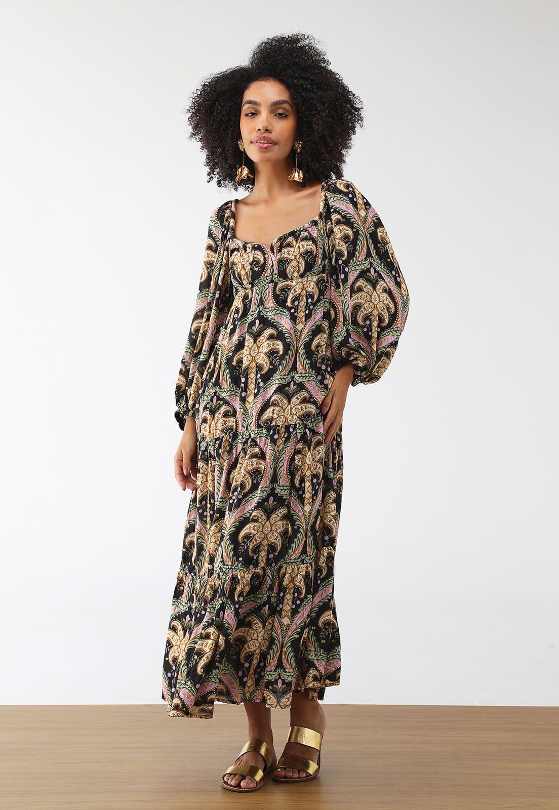 Vestido FARM Longo Lurex Camafel Tropical