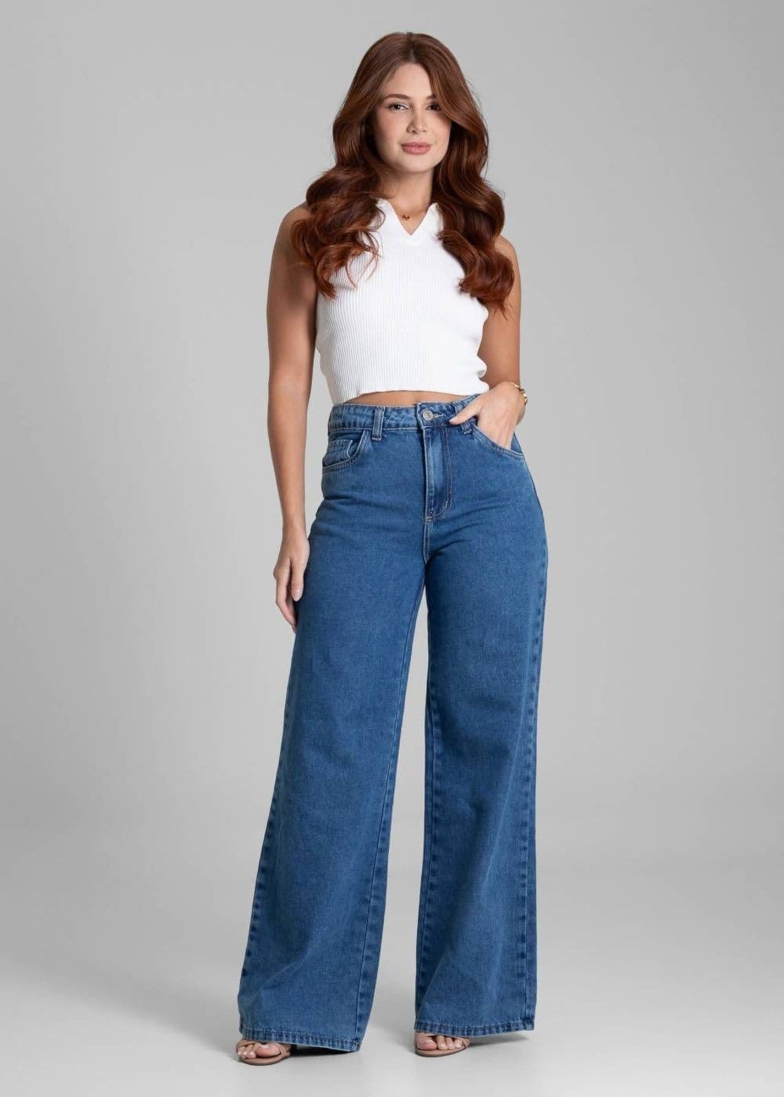 Vista 2 Calça Jeans Sawary Wide Leg - 281921 Sawary azul