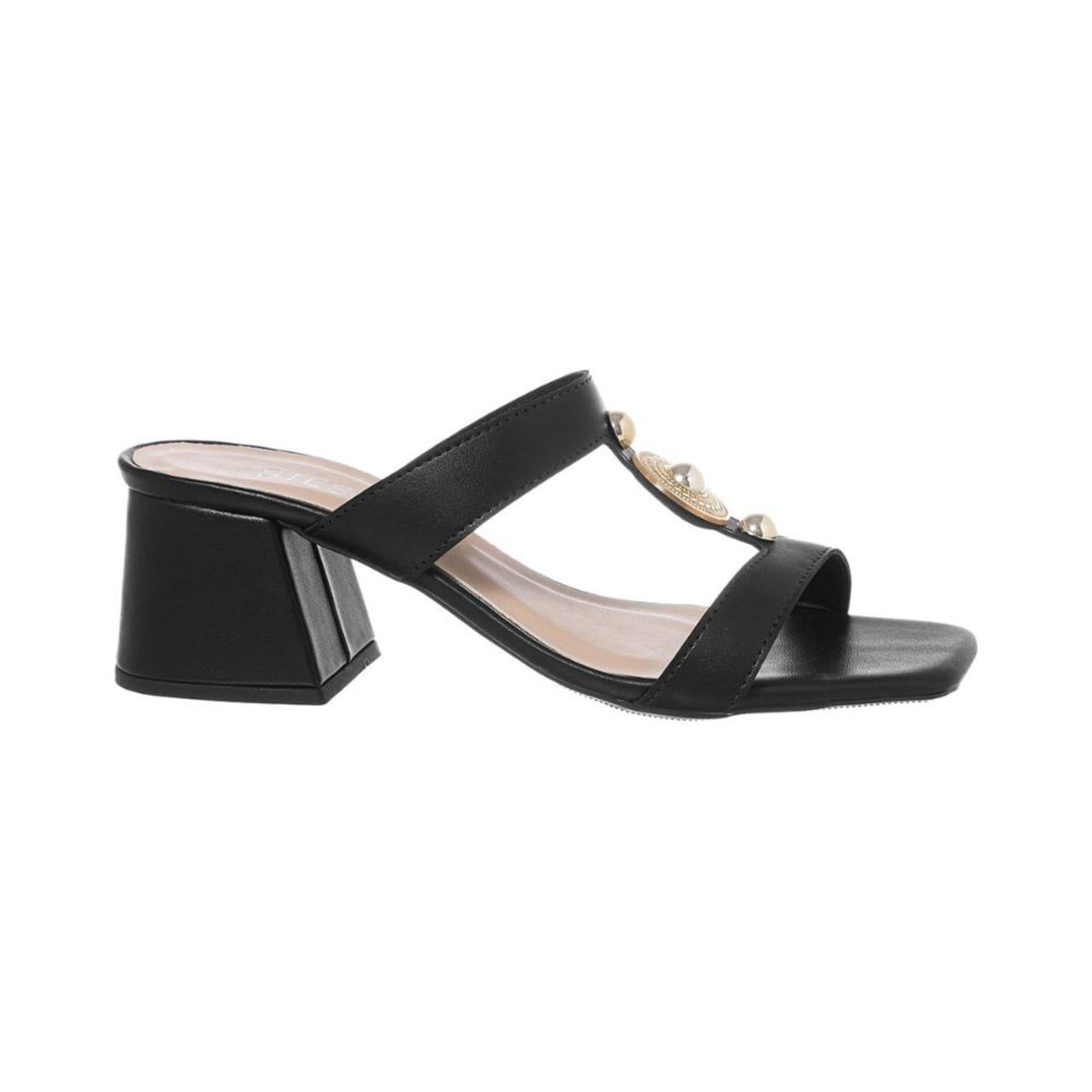 Vista 2 Tamanco Feminino Salto Grosso Bloco Médio Social Casual Moda Stessy Shoes preto