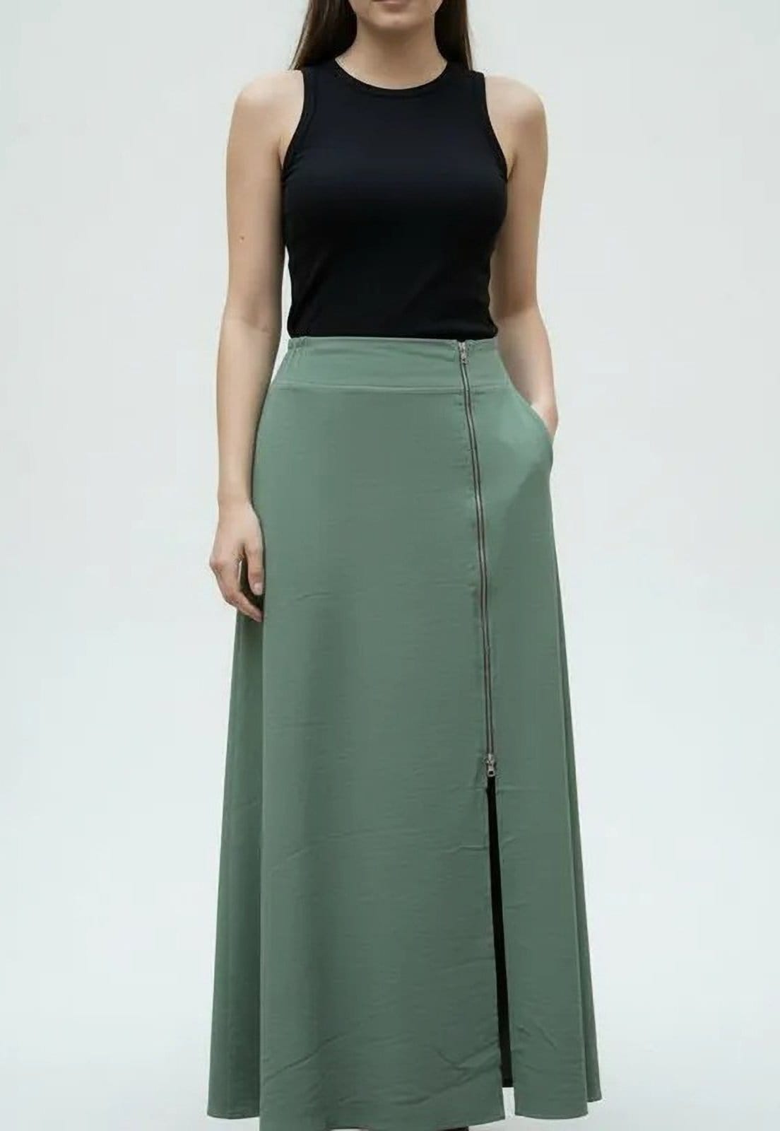 Saia Cabanafree Midi com Zíper Musgo - 2