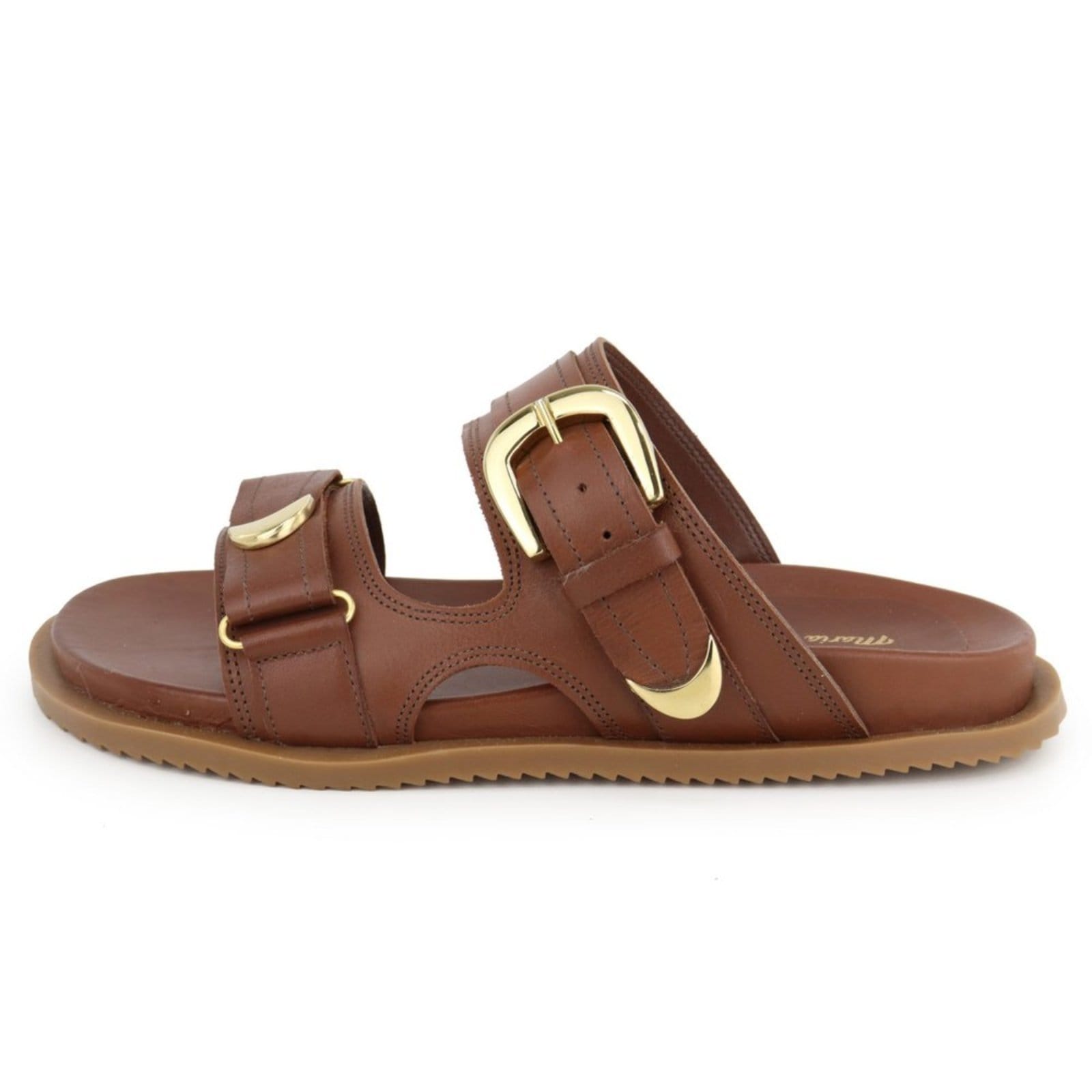 Sandália Papete Flatform Fivelas Acolchoada Feminina Tratorada em Couro Maria Paula Cedro