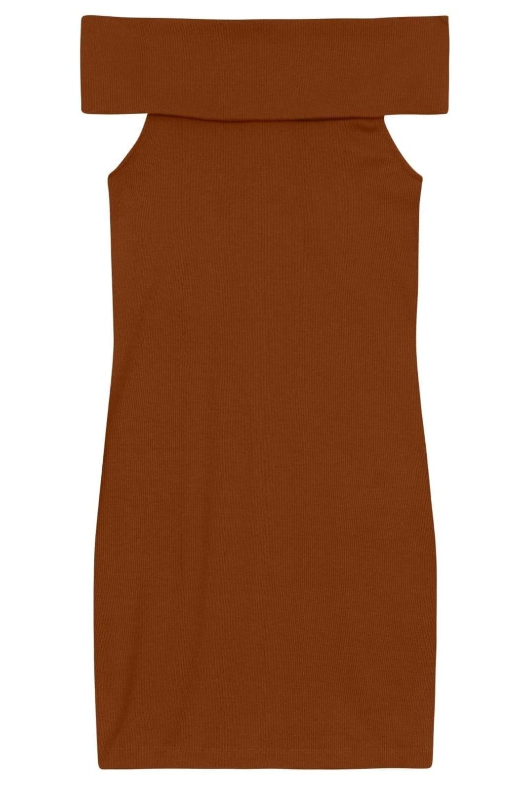 Vista 2 Vestido feminino ombro a ombro Essendi escuro Essendi marrom