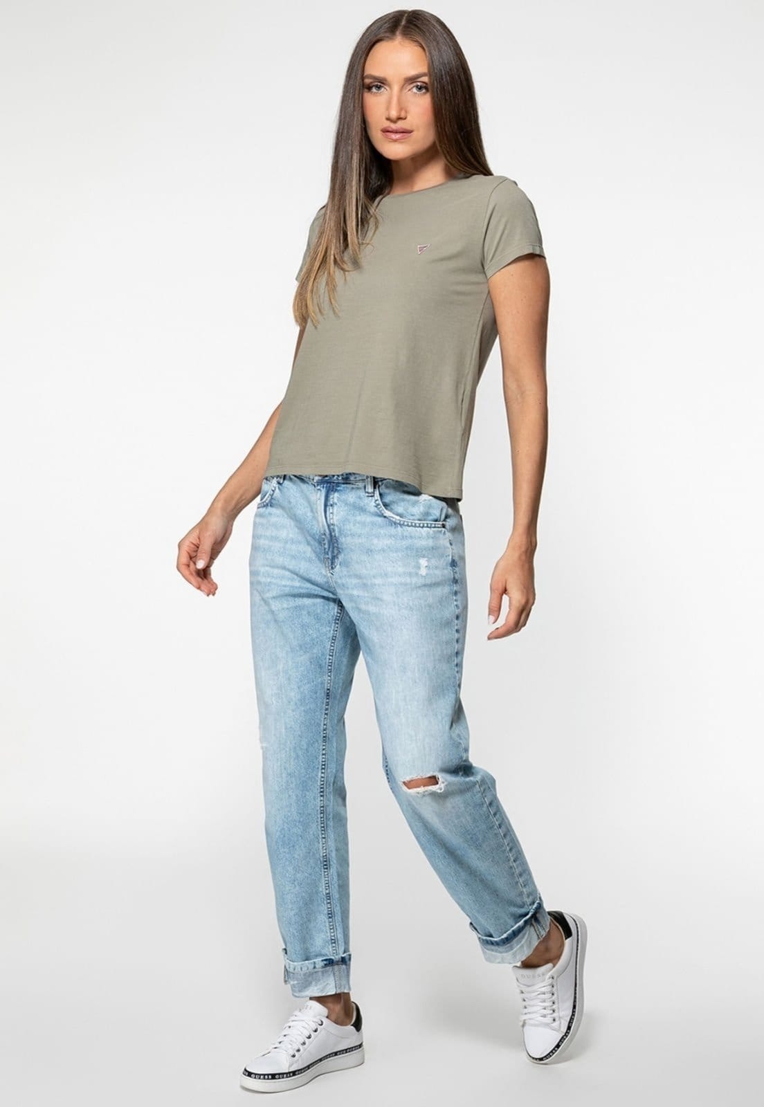 Vista 2 Calça Jeans Guess Boyfriend Azul Claro Guess azul marinho