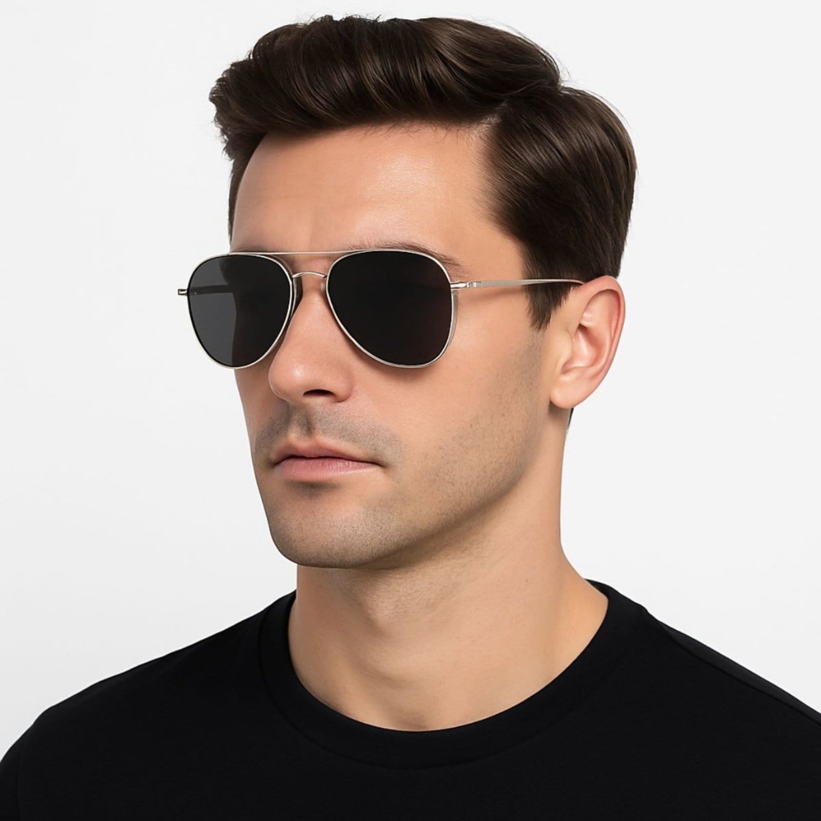 Vista 2 Óculos Aviador Masculino Premium Lente Preta UV FMF prata