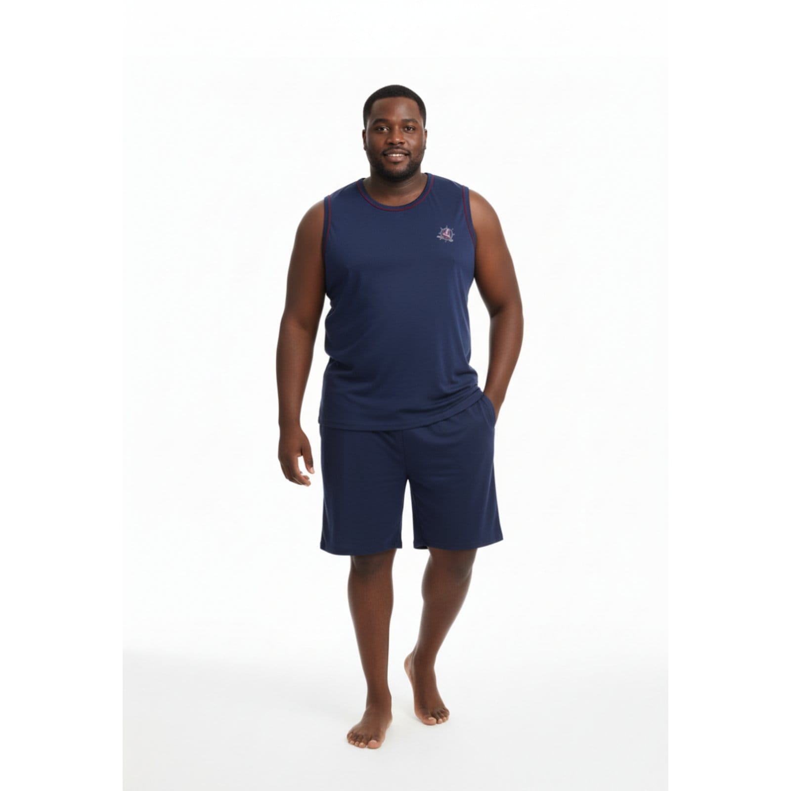Pijama Regata Masculino Plus Size Adulto Curto Verão Malha Fria Calor Sem Manga G1 G2 G3 G4 50 52 54 Conforto Gola V Homen Mechler Marinho