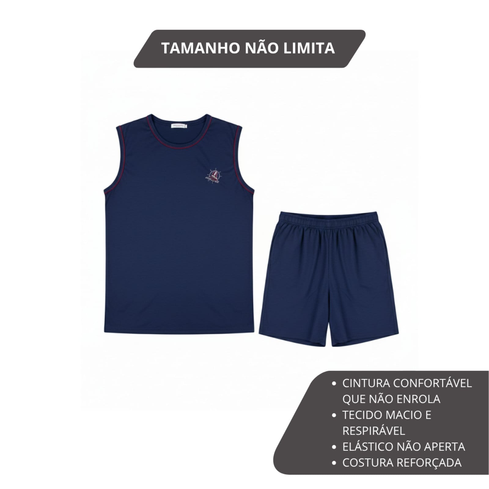 Vista 2 Pijama Regata Masculino Plus Size Adulto Curto Verão Malha Fria Calor Sem Manga G1 G2 G3 G4 48 50 52 Conforto Gola V Homen Mechler Marinho Mechler azul/azul marinho azul