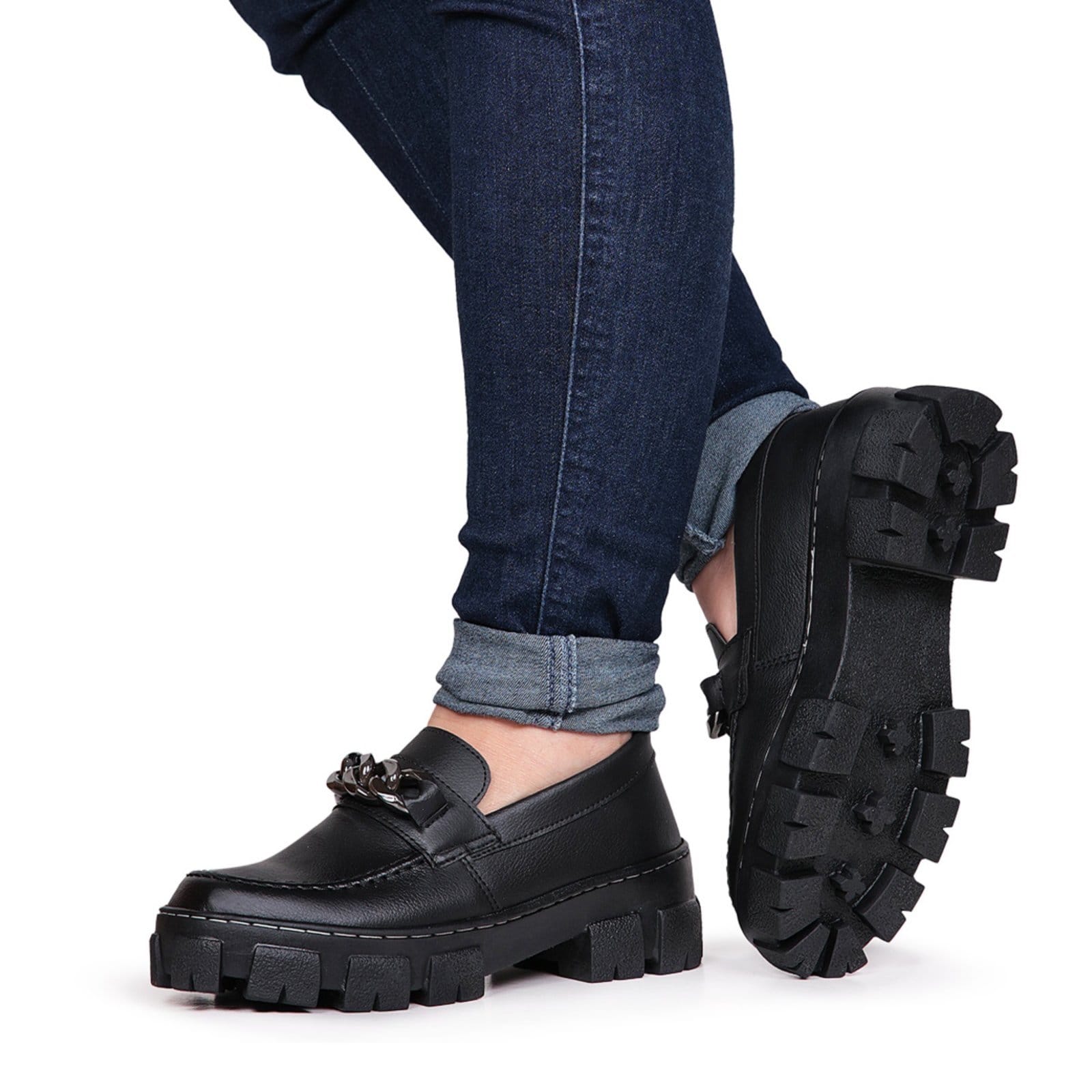 Sapato Mocassim Tratorado Oxford Feminino Fivela