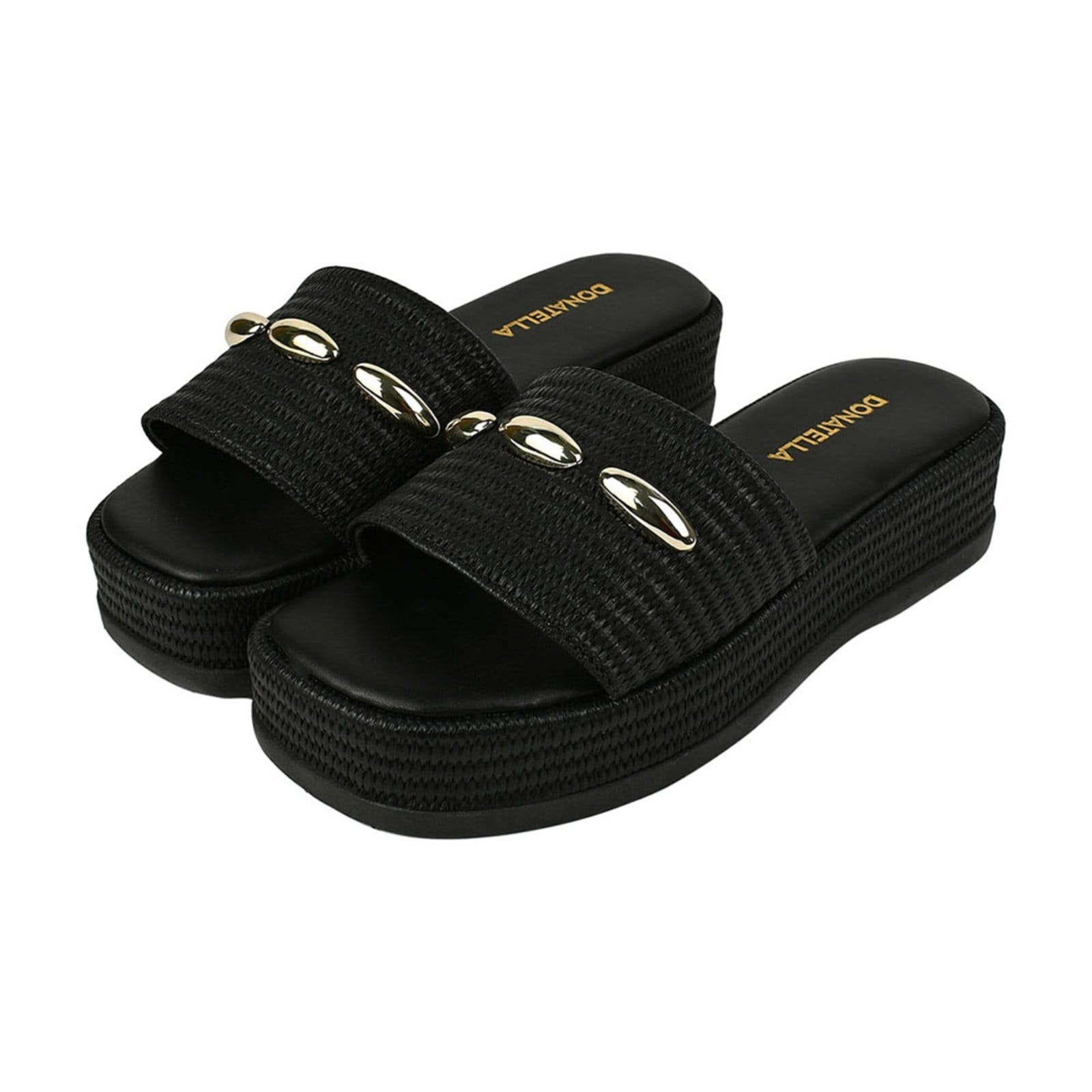 Tamanco Feminino Plataforma Donatella Shoes Sandália Chinelo Flatform Juta Malha Aplicação Dourada