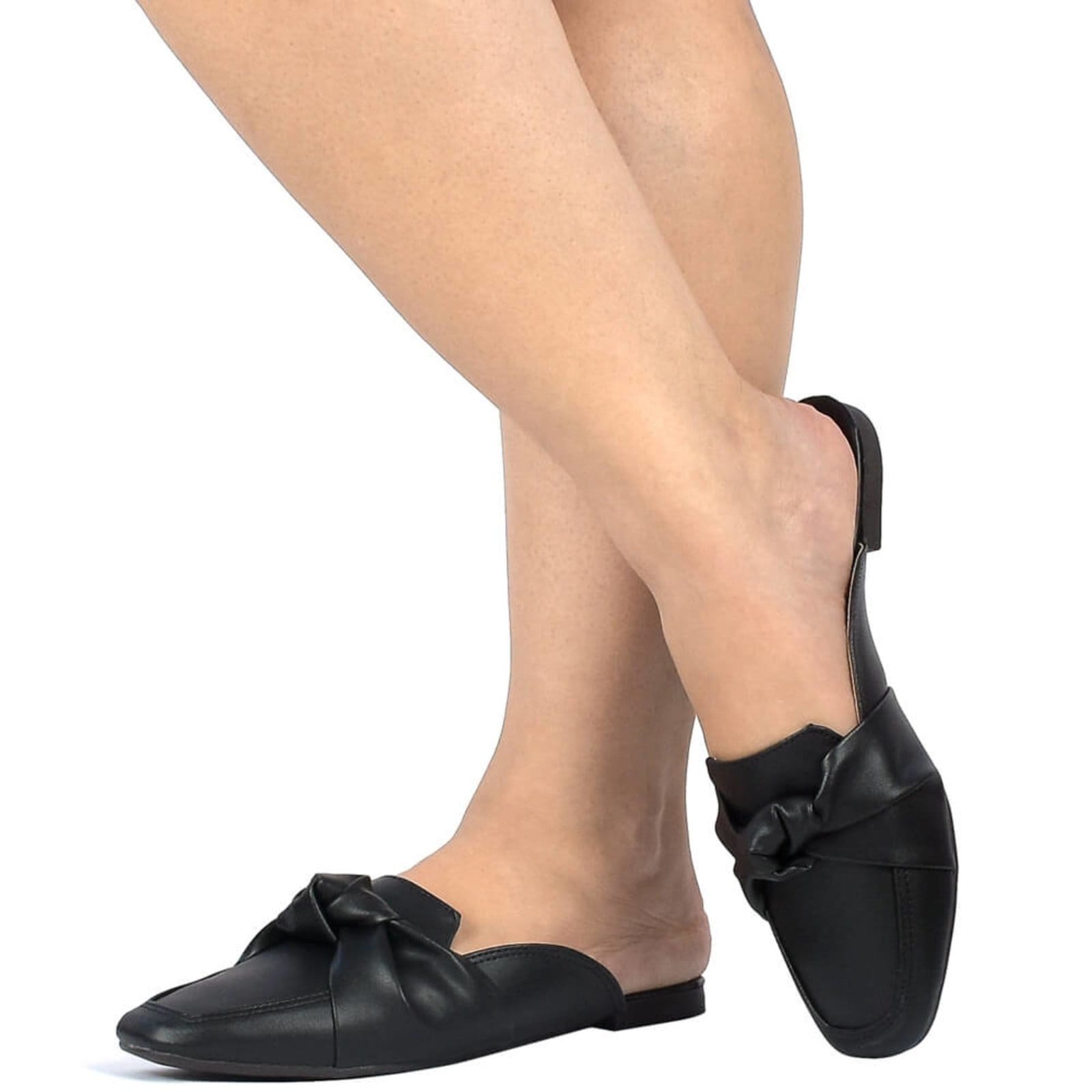 Vista 2 Mule Sapatilha Feminina Bico Quadrado Tamanco Flat Macio Via Angel 44.04 VIA ANGEL preto