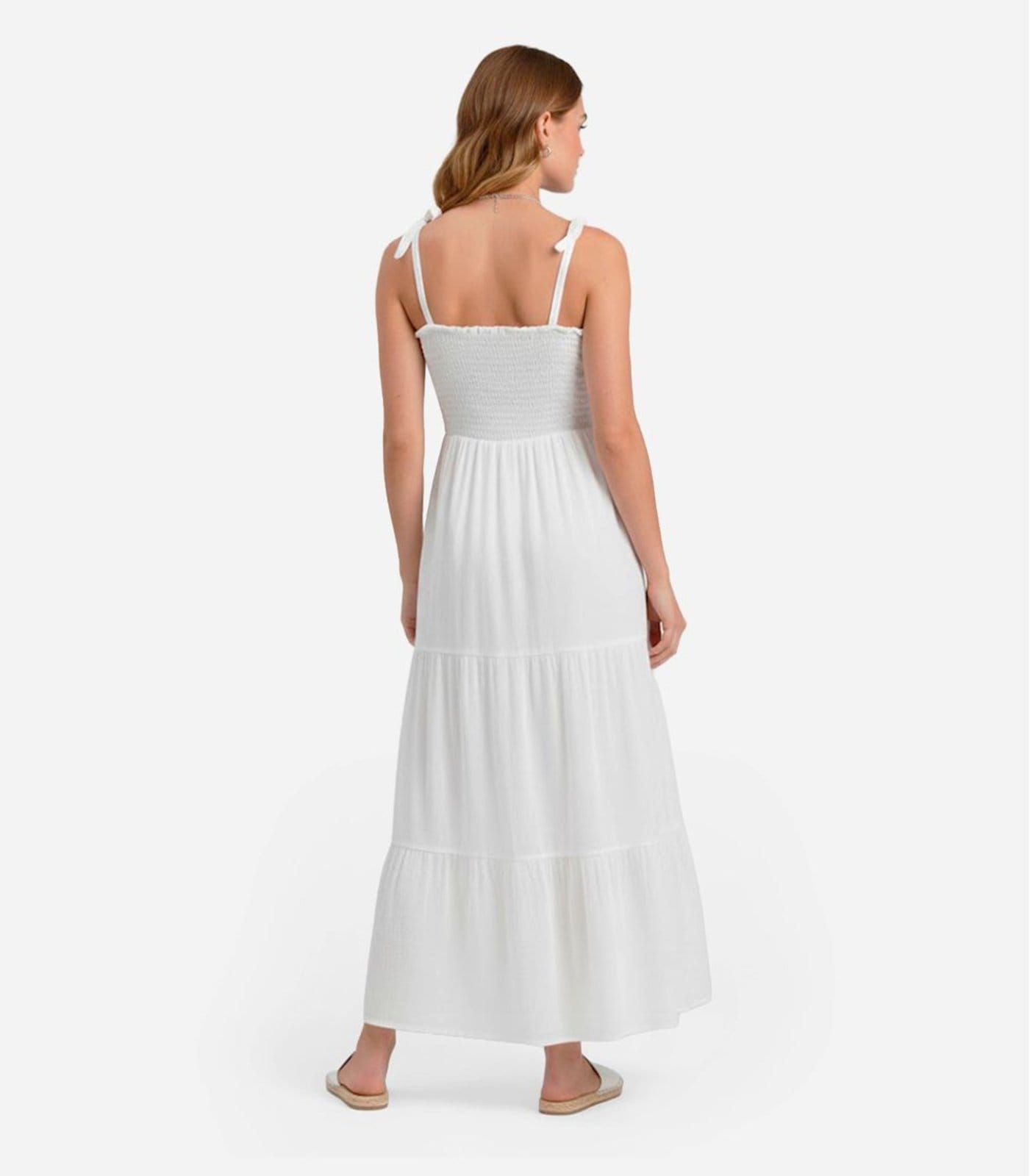 Vista 2 Vestido Longo Feminino De Lastex Duna Liso Select Select bege