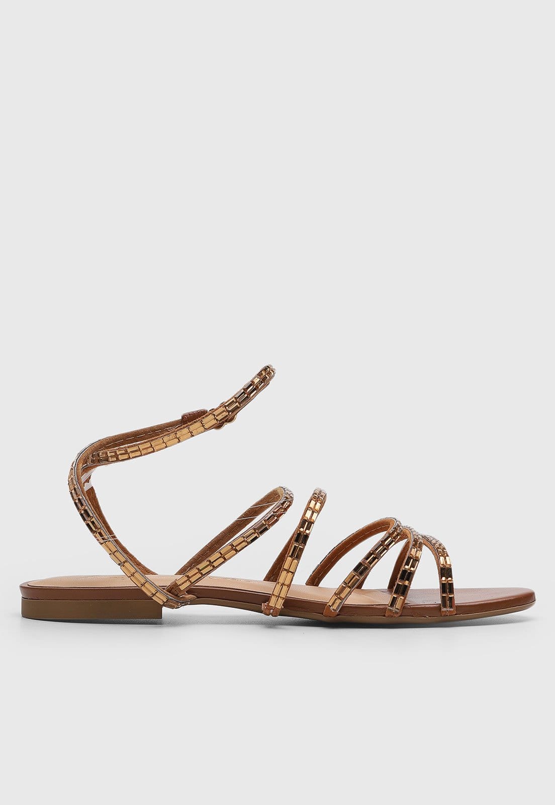 Vista 2 Rasteira Feminina Luiza Barcelos Tiras Pedrarias Luiza Barcelos marrom