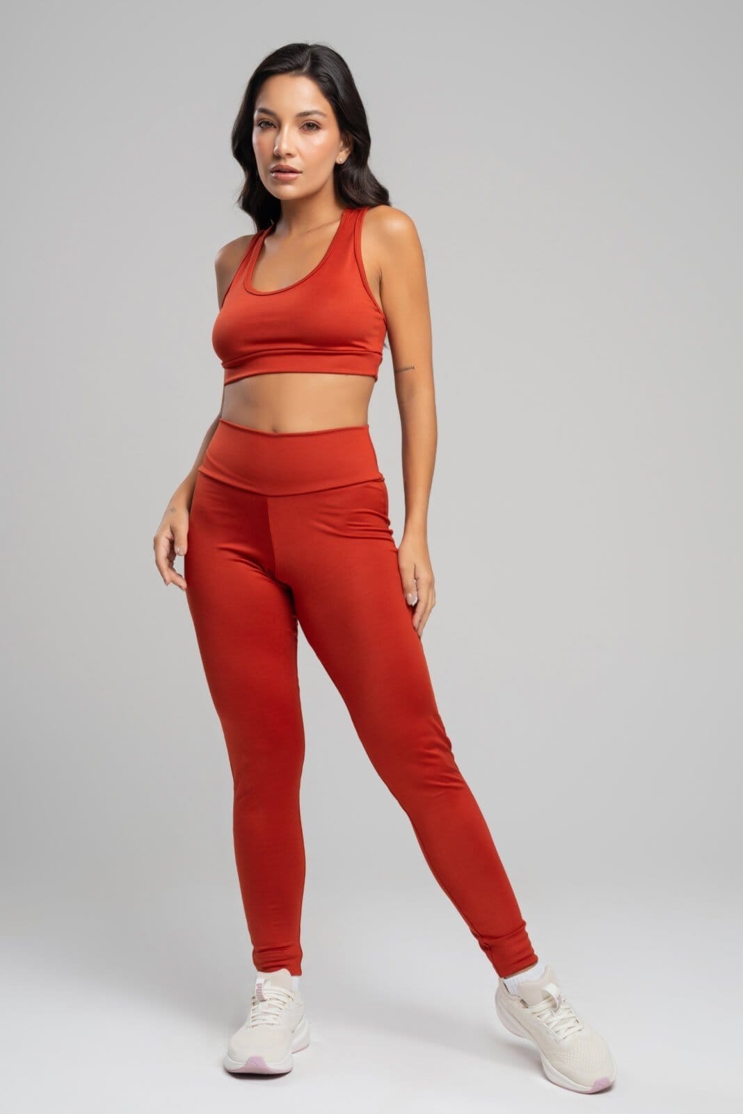 Conjunto Fitness Vicbela Calça Legging + Top Nadador Suplex Moda Fitness Academia Terracota