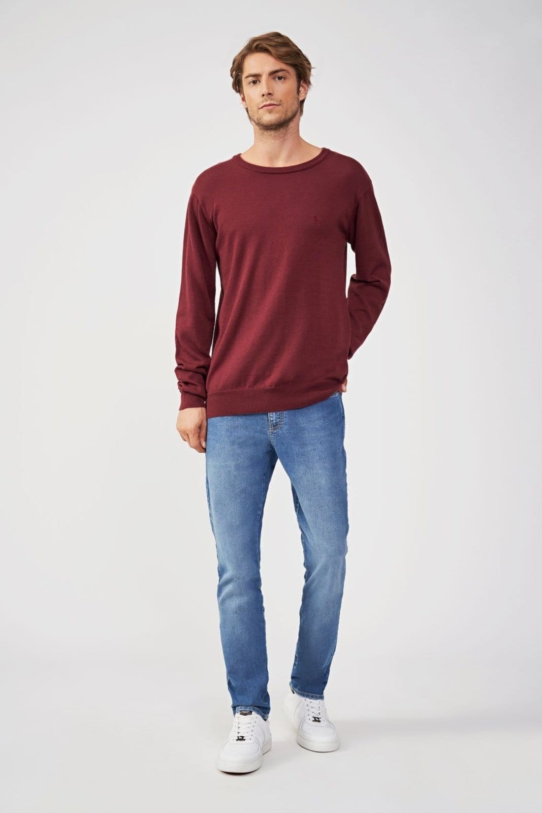 Vista 2 Tricot Gola Careca Masculina Acostamento ACOSTAMENTO MASCULINO vinho