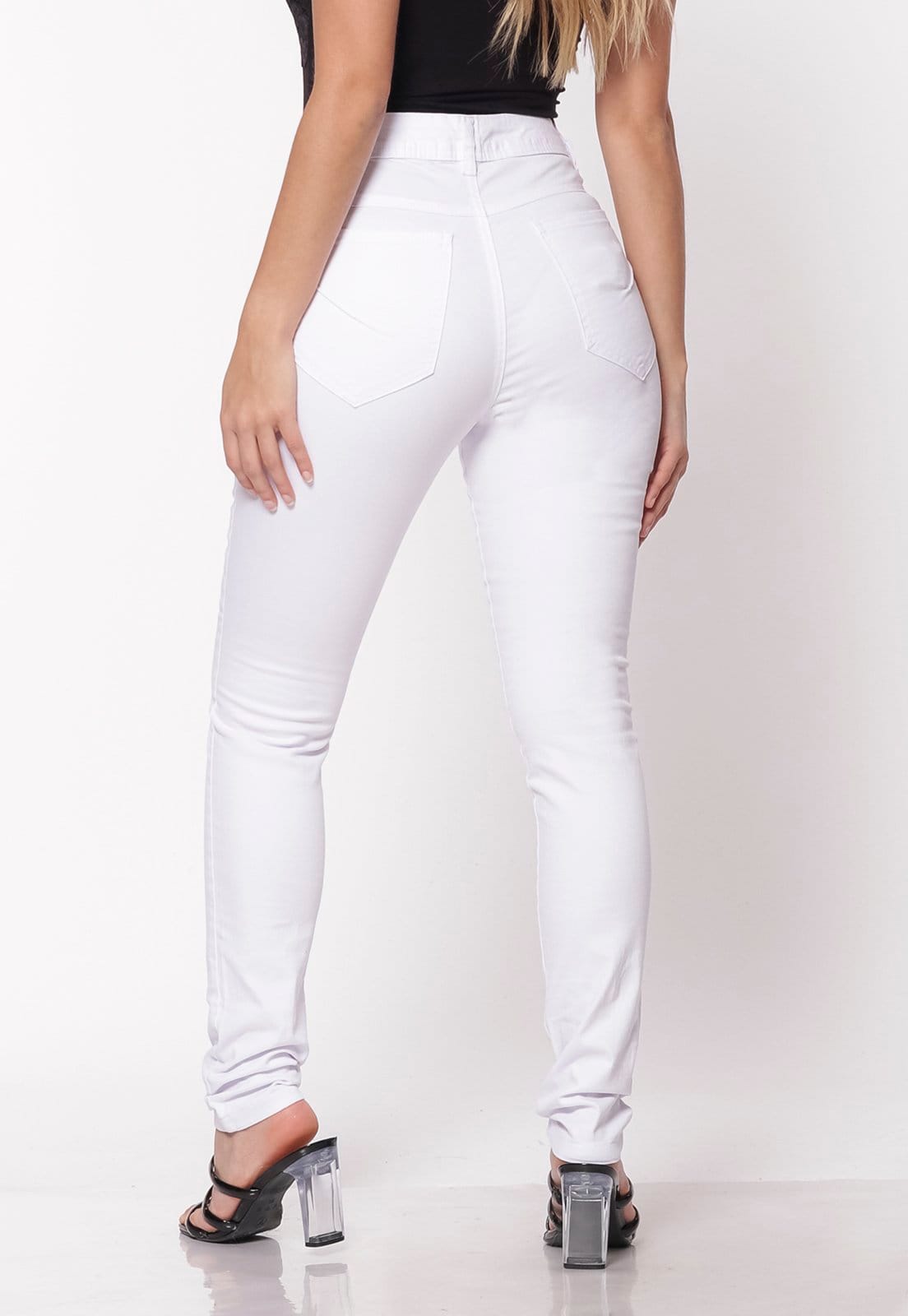 Vista 2 Calça Sarja Skinny Cintura Alta Conforto 7904 Branca Macaw branco