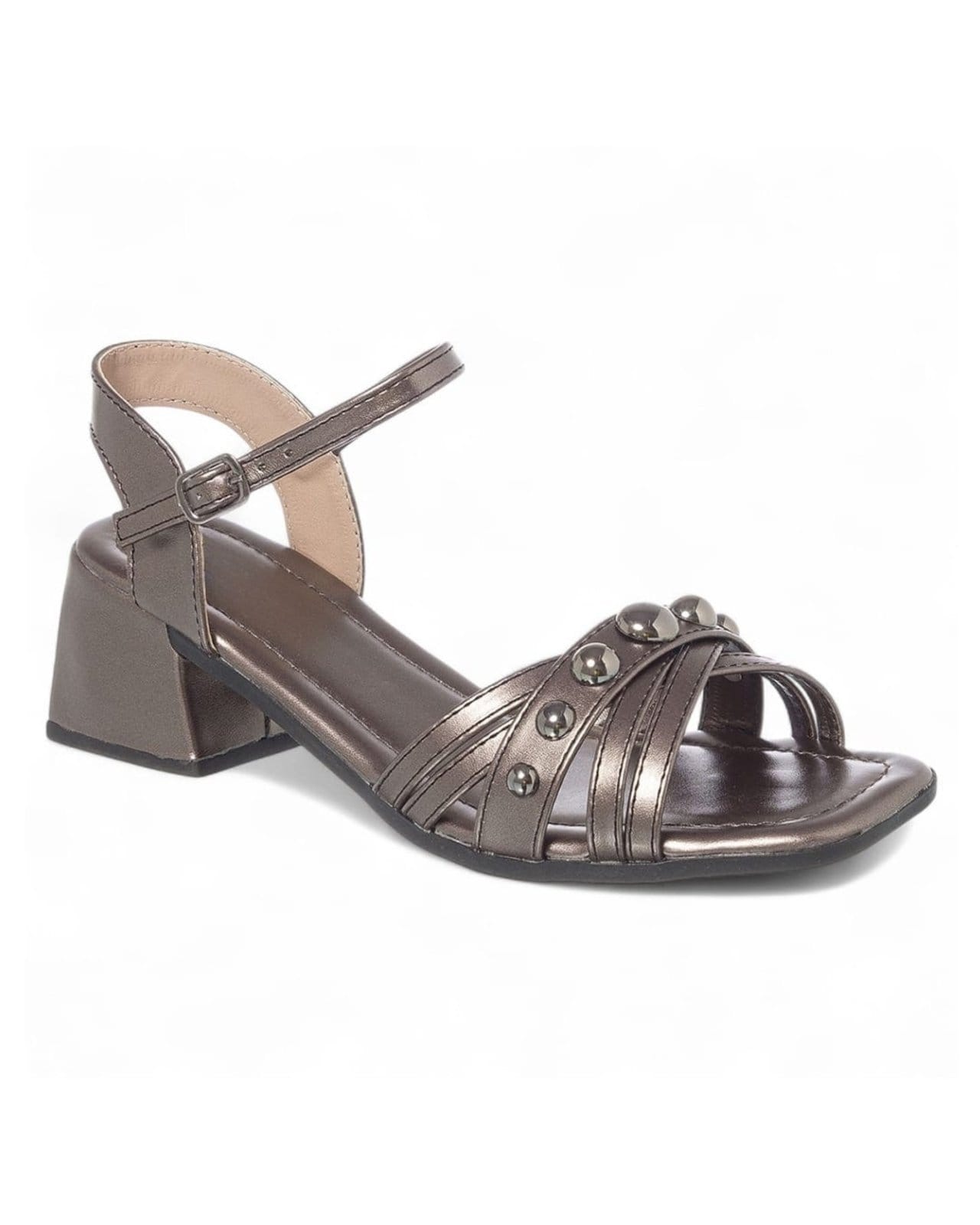 Vista 2 Sandália Feminina Salto Baixo Salto Grosso Confortável Silvia Bertuccio prata velho