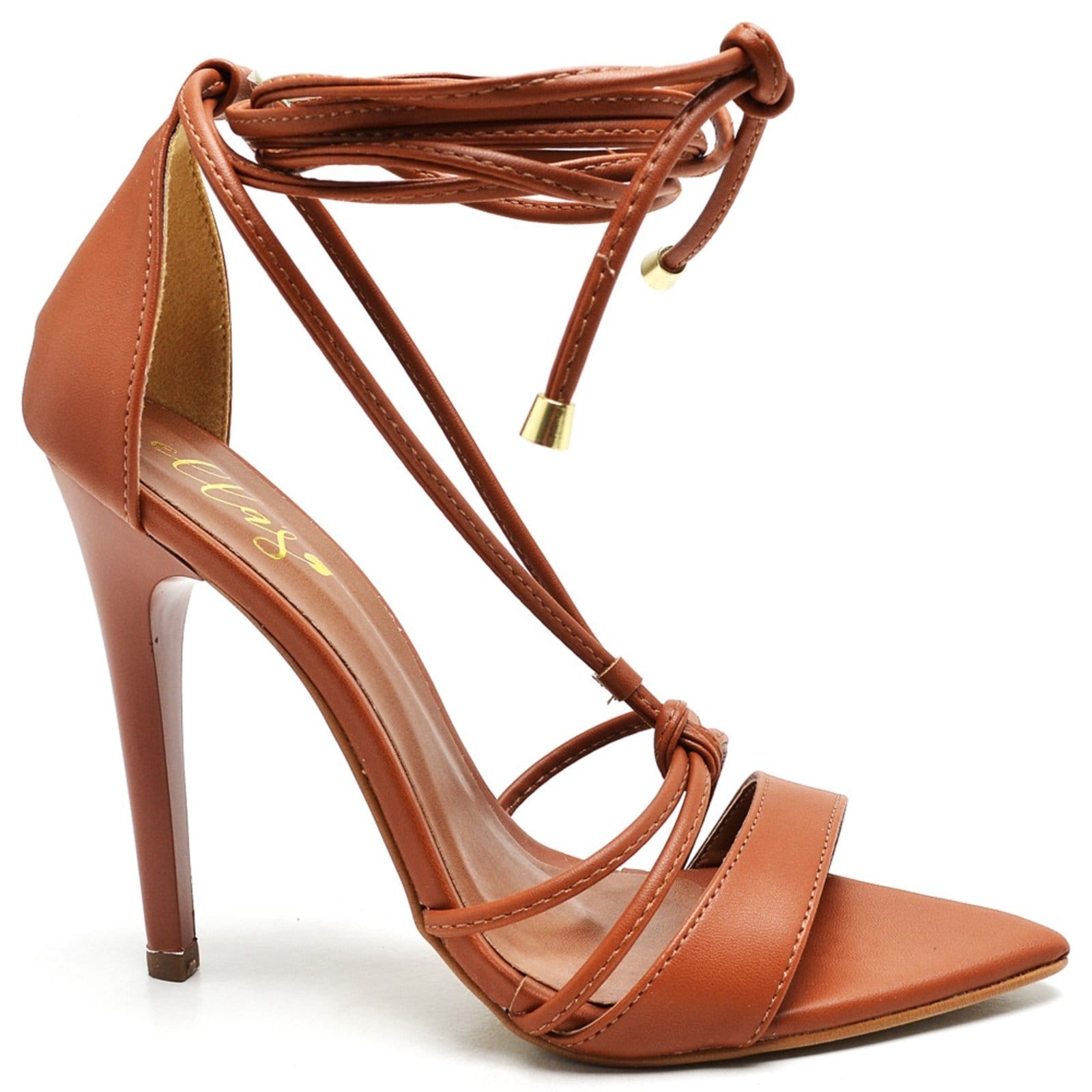 Vista 2 Sandália Salto Alto em Couro Blush Ella's ZAFREM caramelo