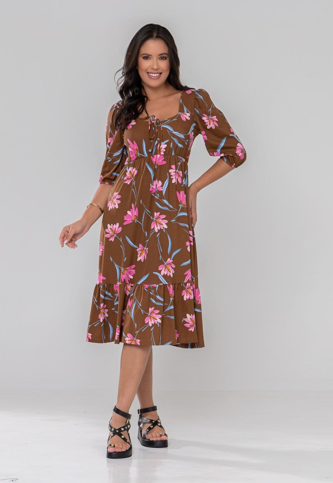 Vestido Aura Midi Catarina Floral Sintonia