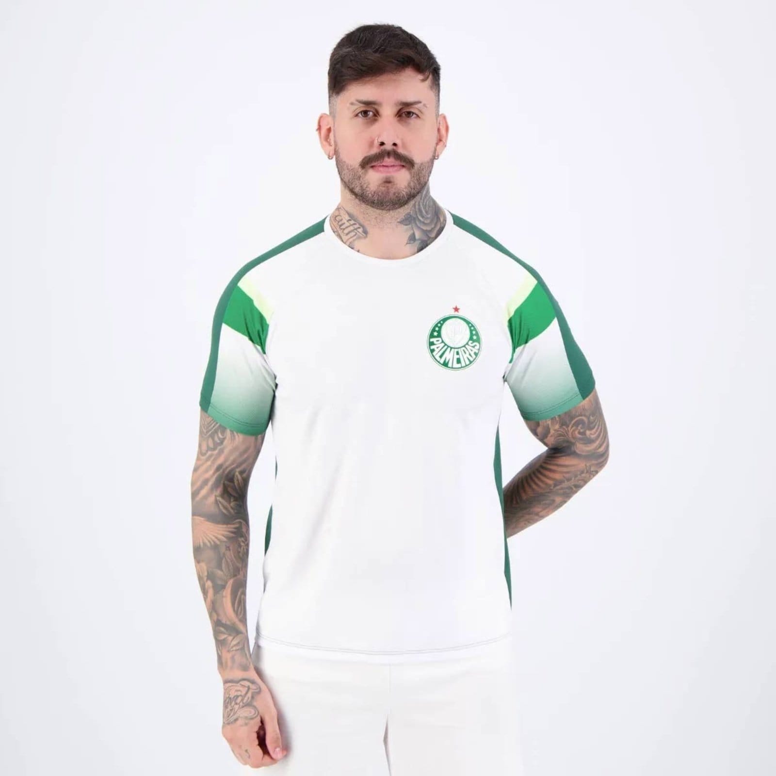 Vista 2 Camisa Palmeiras Alviverde Branca e Verde 42 Flaco López Betel branco verde
