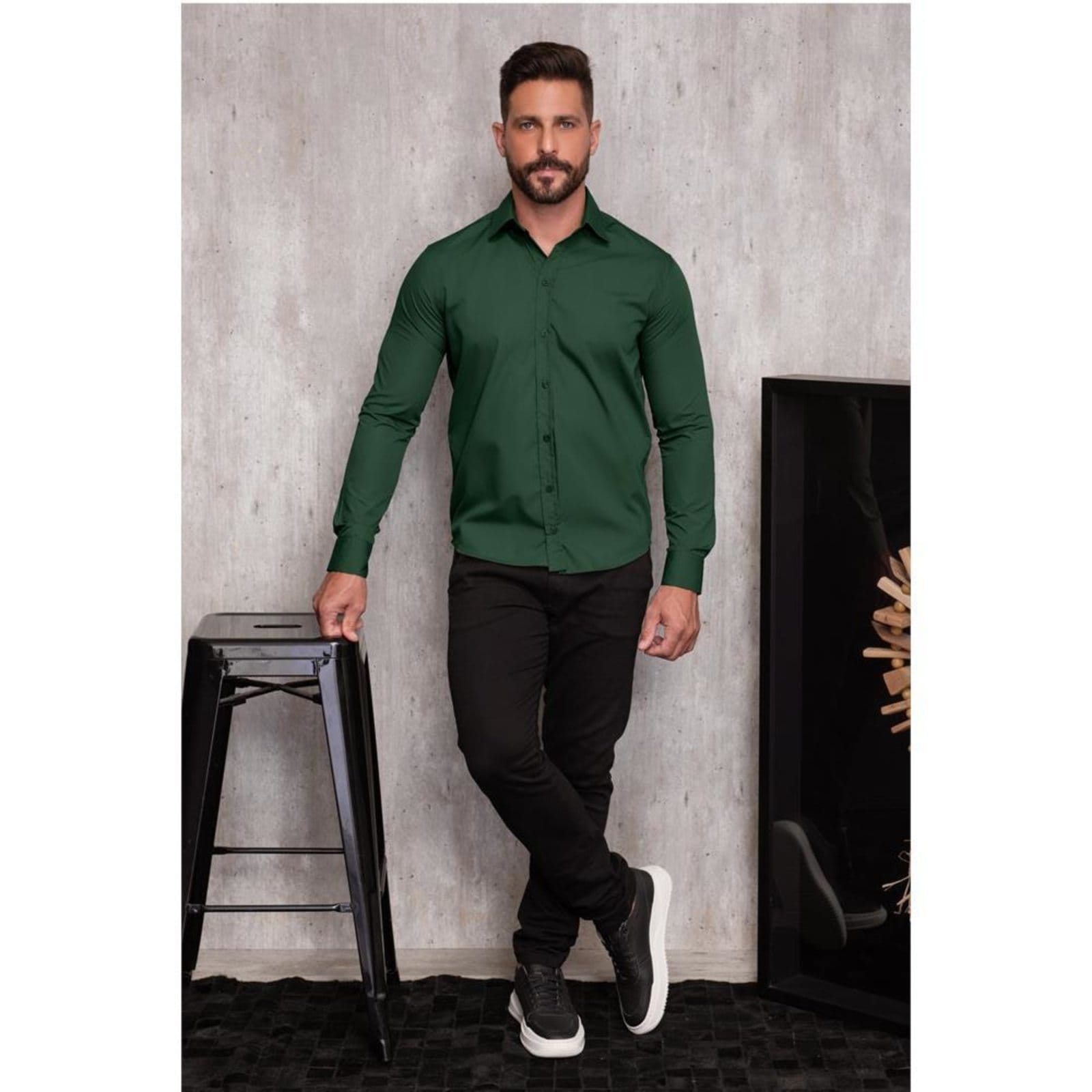 Camisa Social Masculina Slim Manga Longa Lisa Não Amassa Amarelo - 2