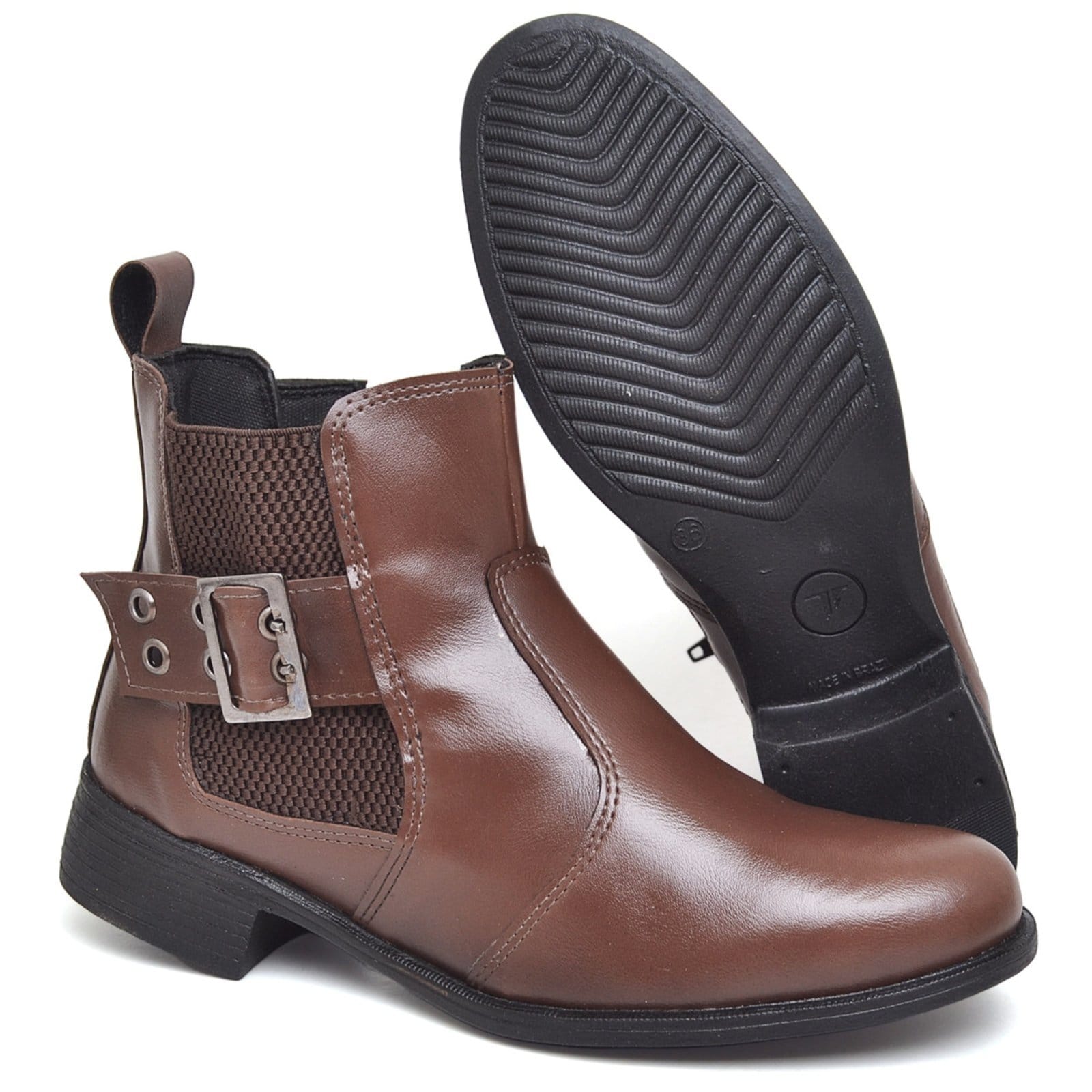 Bota Feminina Polo Blu Cano Médio com Fivela Estilosa Marrom em Sintético do 33 ao