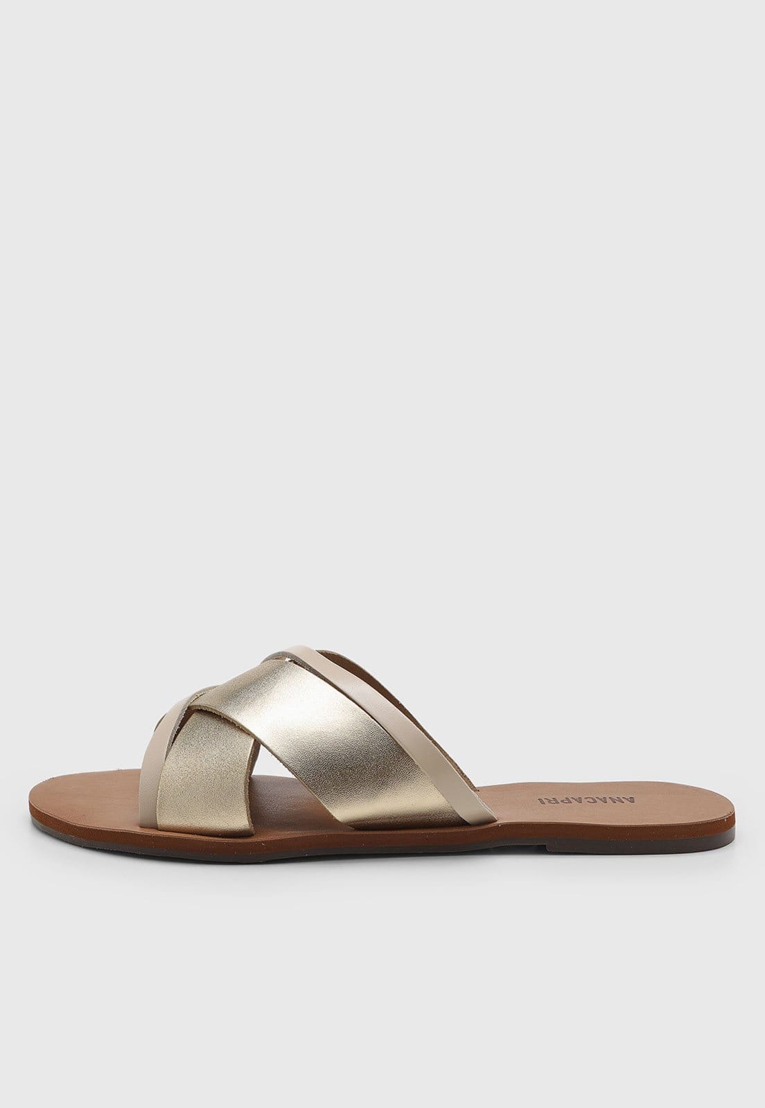 Vista principal Rasteira Feminina Anacapri Tiras Cruzadas Dourada Anacapri dourado