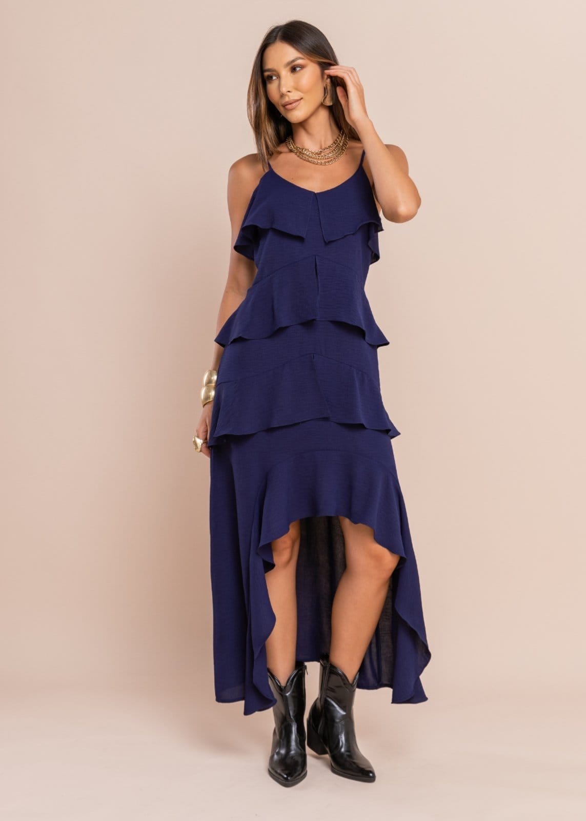 Sawary Fashion Vestido Tulipa MARINHO