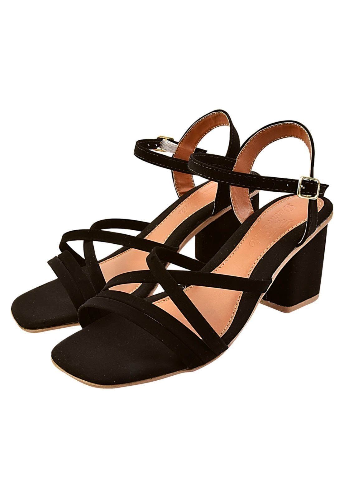 Vista 2 Sandália Salto Bloco Quadrado Donna Santa Tiras Finas Cruzadas Preta Donna Santa preto