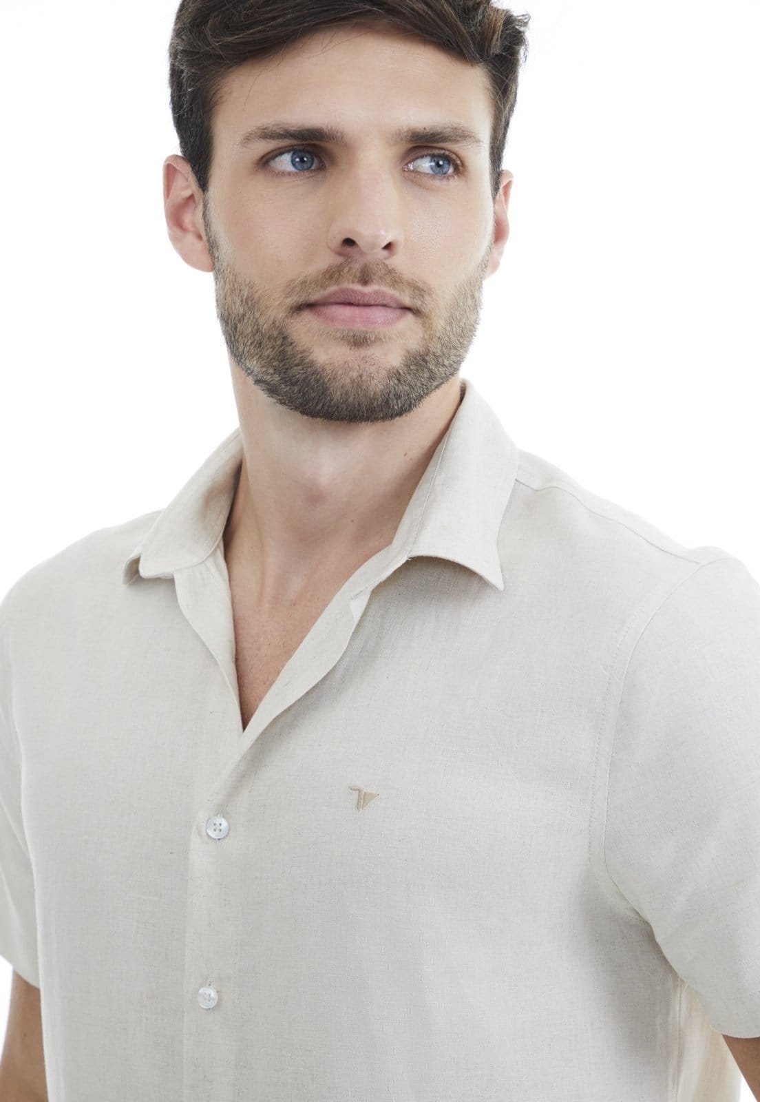 Camisa Linho Traymon Slim Manga Curta Natural