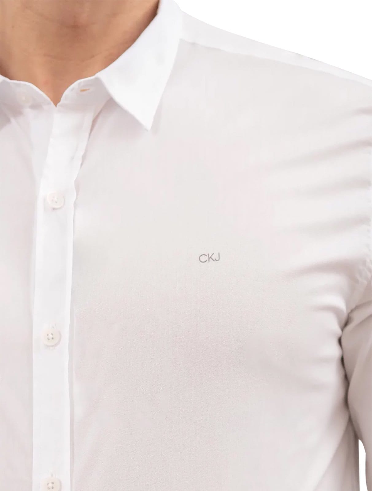 Vista 2 Camisa Calvin Klein Jeans Masculina Slim Fit New CKJ Logo Branca Calvin Klein branco