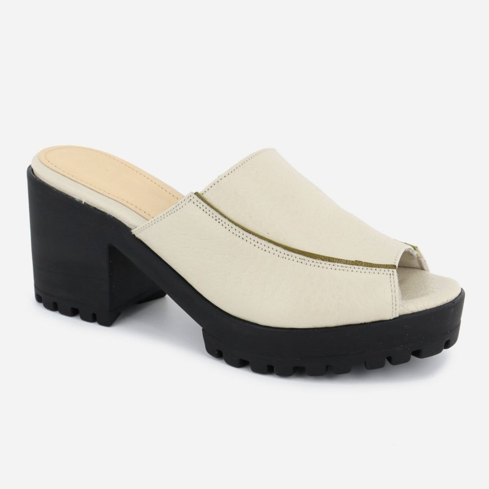 Tamanco Feminino Tratorada Couro Maria Paula Calce Fácil Off White