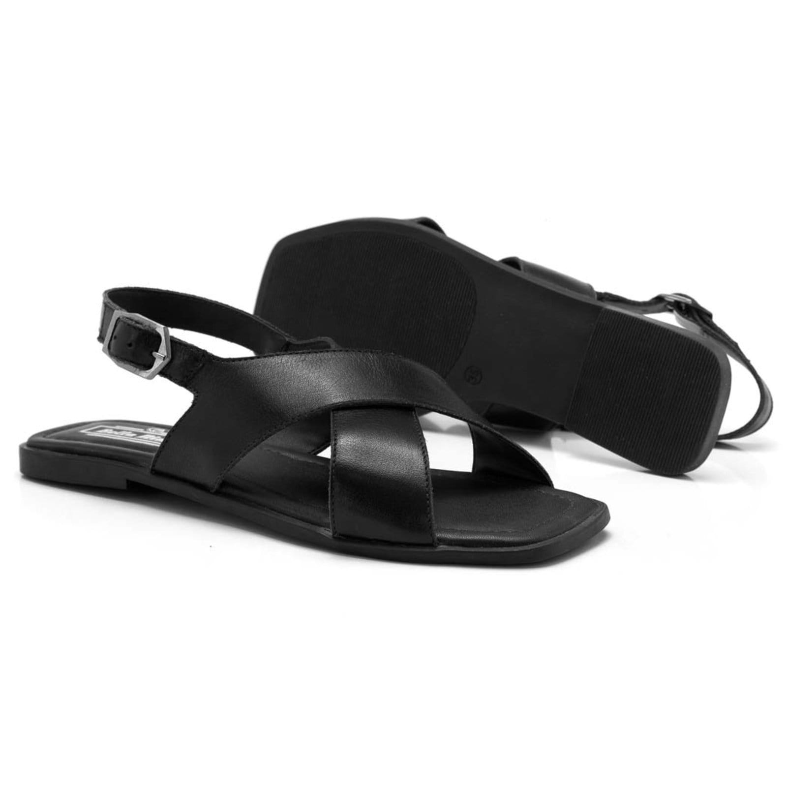 Vista 2 Sandália Feminina Bella Nina Em Couro Rasteira Ajustável Maciez Conforto Leveza Dia A Dia Casual Moderno Passeio Faculdade Versátil Bella Nina preto