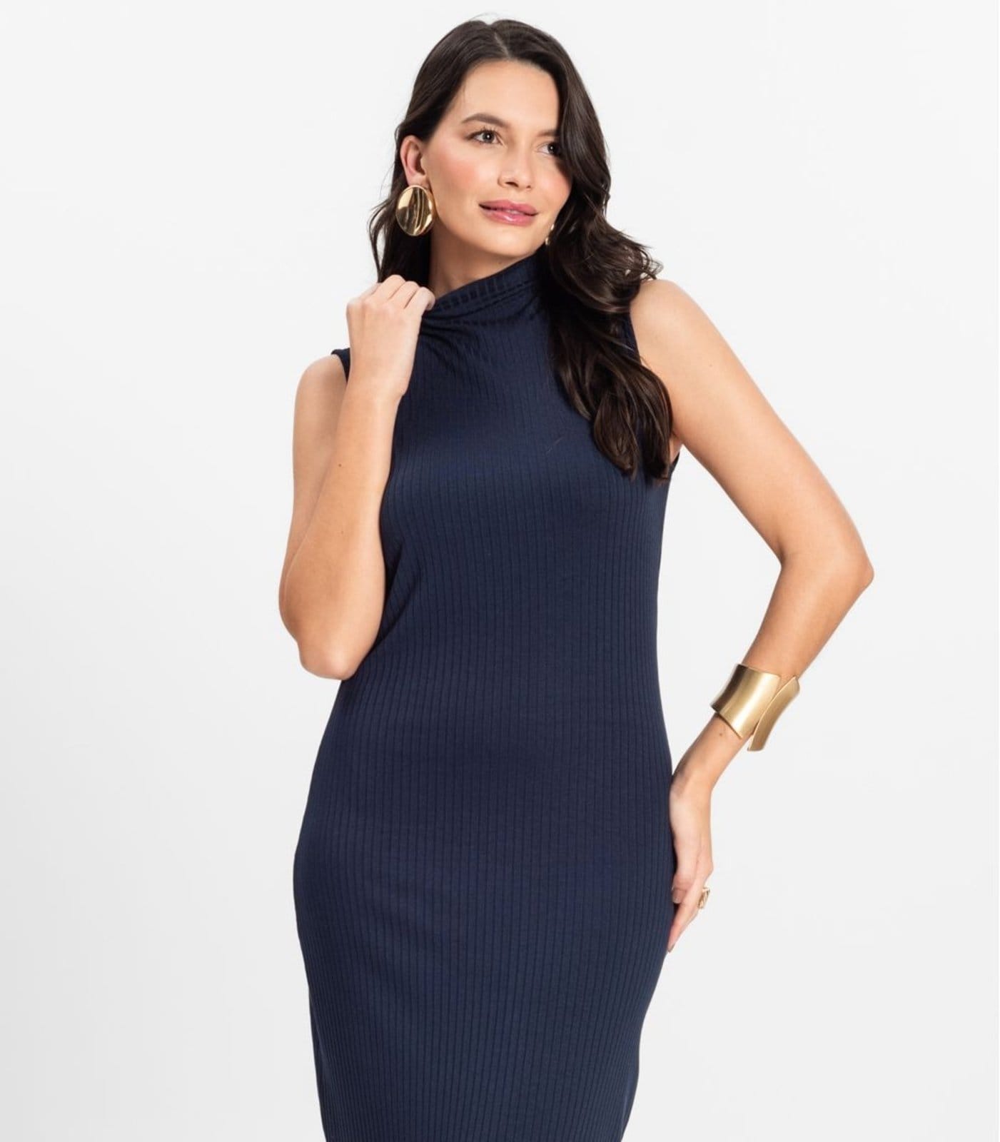 Vista 2 Vestido Midi Ribana Canelada Rovitex Rovitex Básicos azul