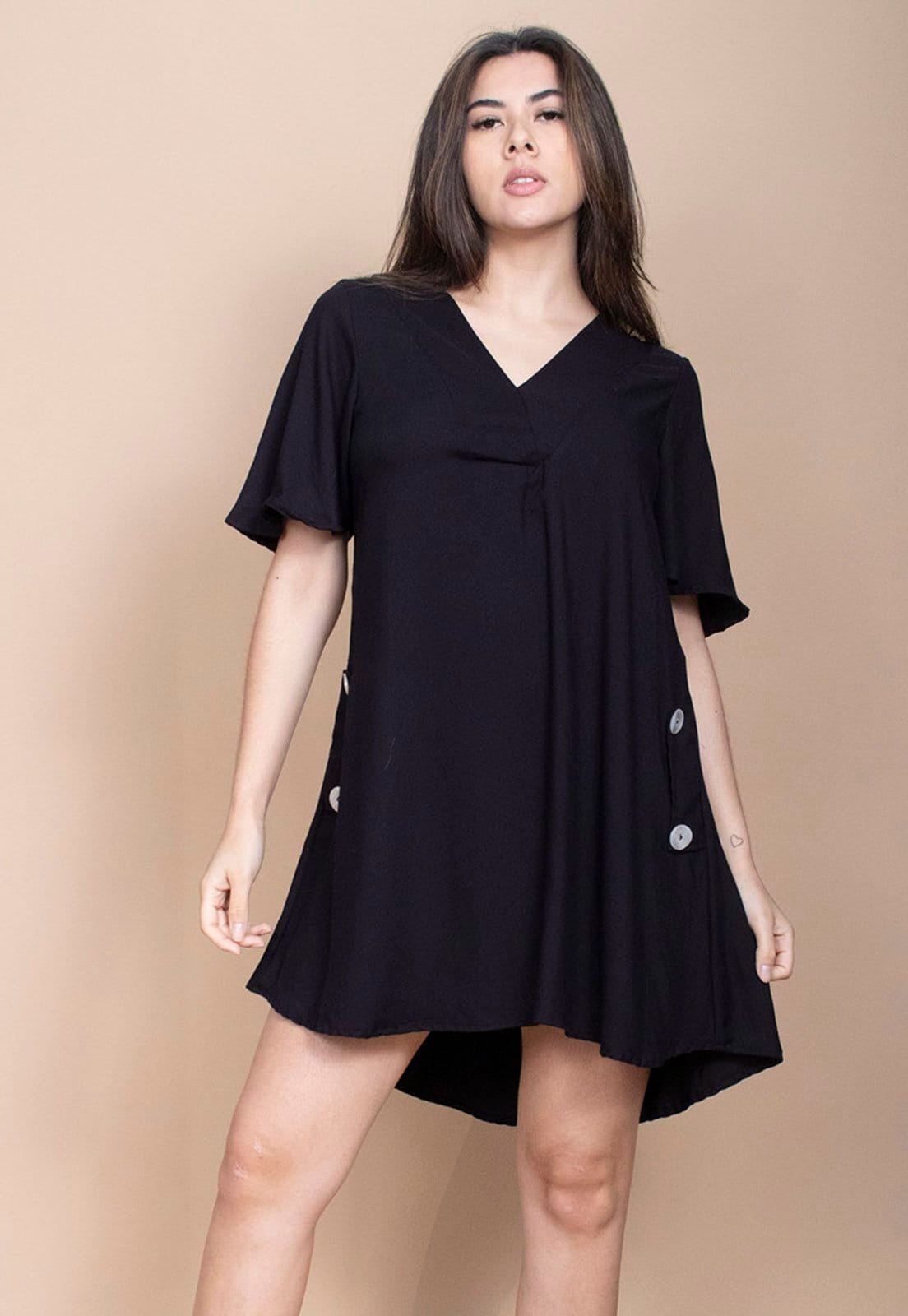 Vestido Curto Cabanafree Pataxô Viscose Mullet Decote V