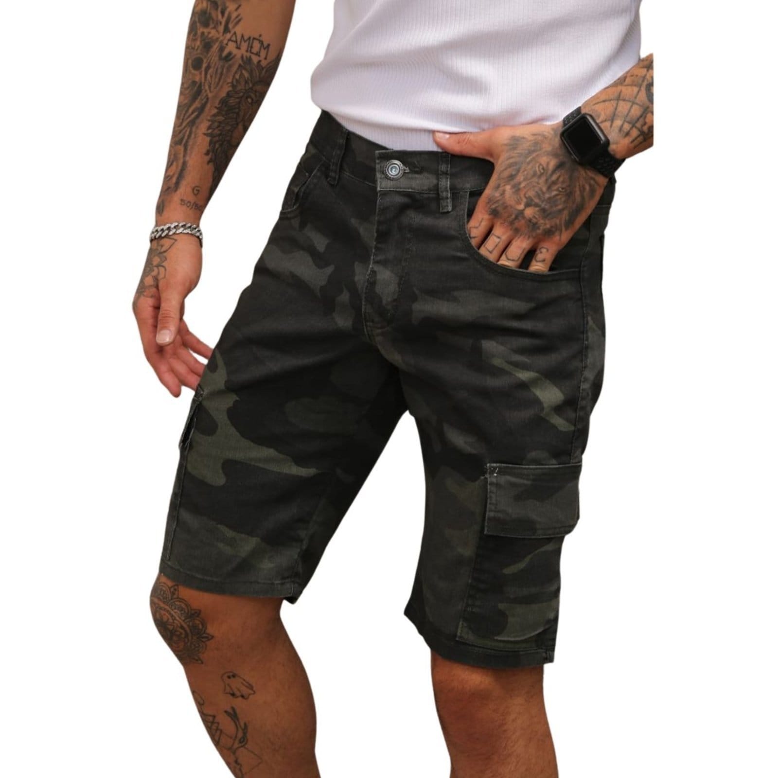 Bermuda Militar Camuflada Cargo Masculina