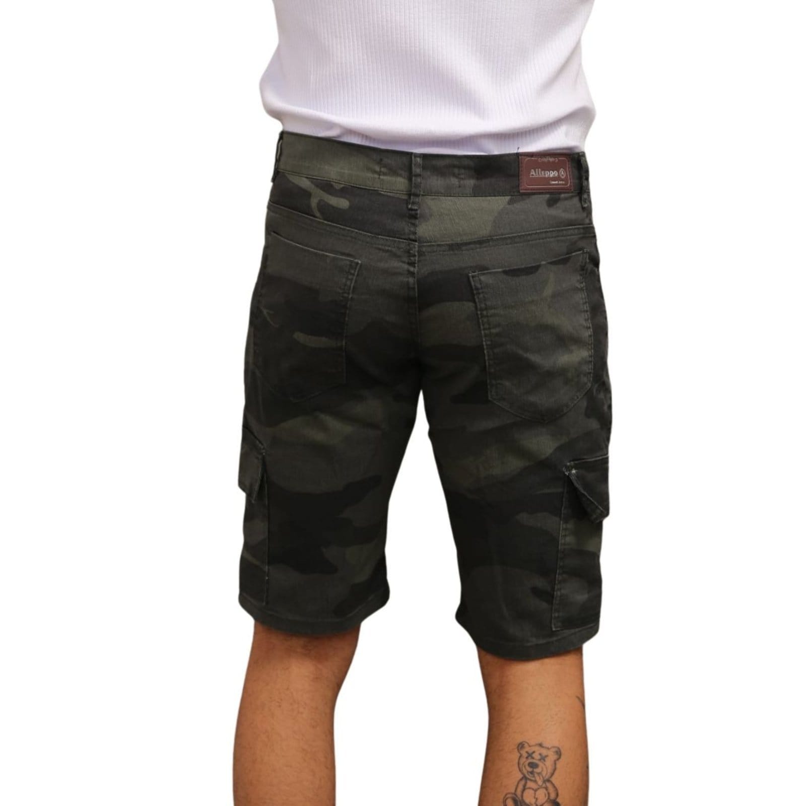 Vista 2 Bermuda Militar Camuflada Cargo Masculina Alleppo Jeans camuflado/verde/verde militar verde