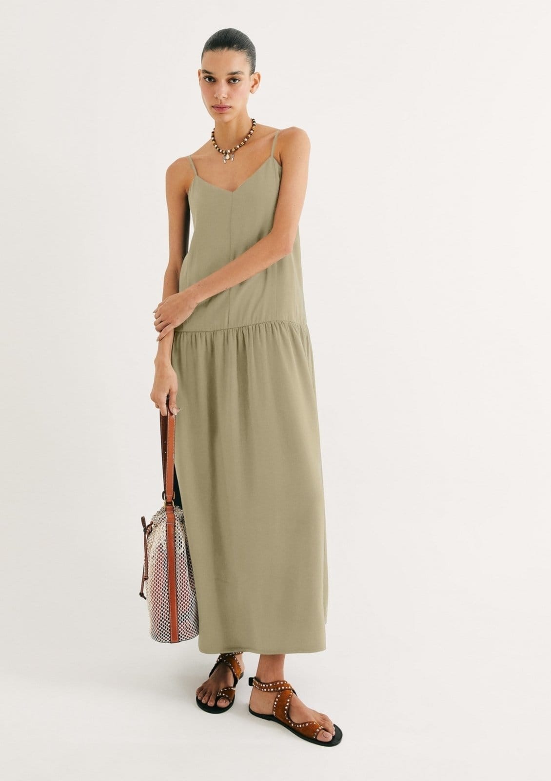 Vestido Longo Peach Touch Alças Finas