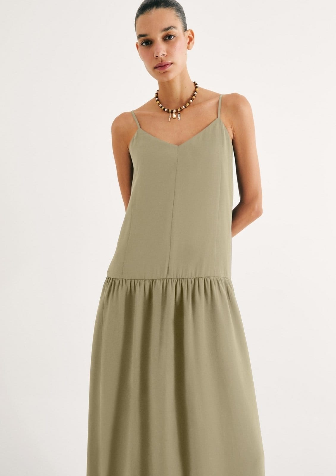 Vista 2 Vestido Longo Peach Touch Alças Finas Hering verde