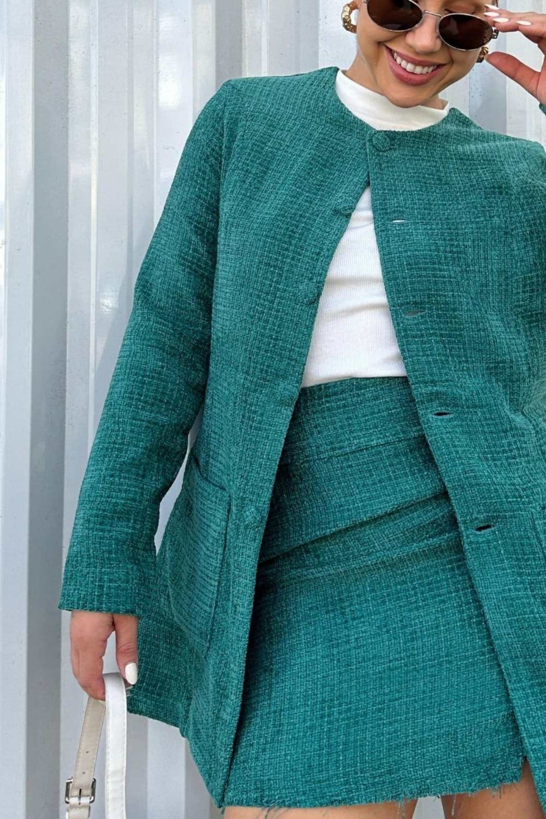 Vista 2 Saia Vanibele Tweed Vanibele verde