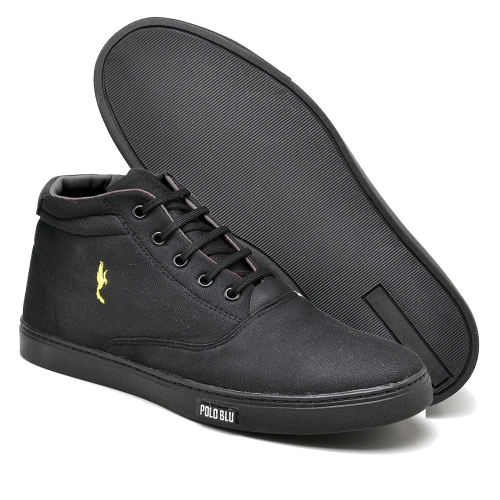 Vista 2 Tênis Masculino Polo Blu Cano Alto Botinha Leve com Preto Relógio + Carteira Polo Blu preto blu