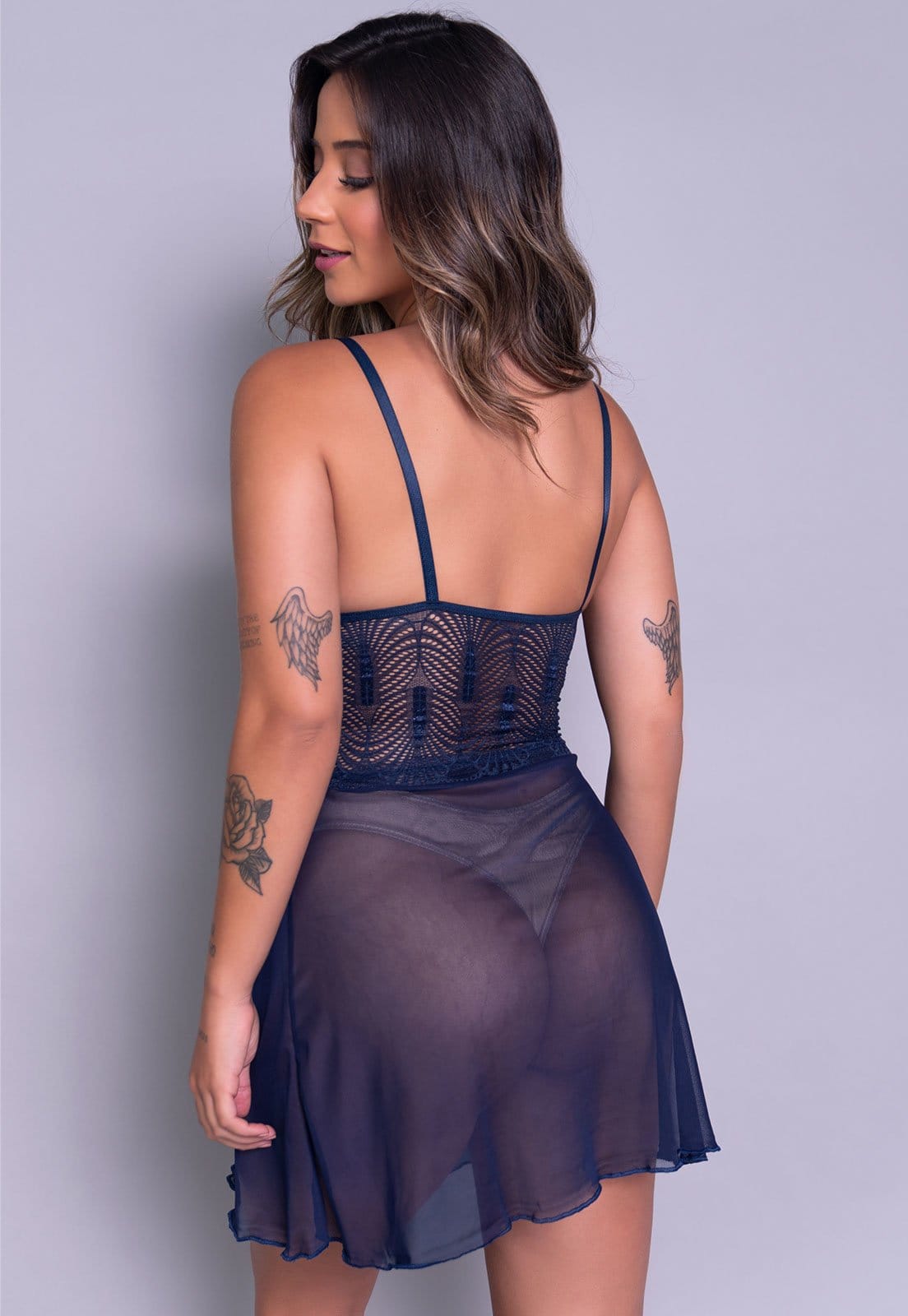 Vista 2 Camisola Feminina Serra e Mar Modas Sexy Sem Bojo Joana Marinho SERRA E MAR MODAS azul marinho