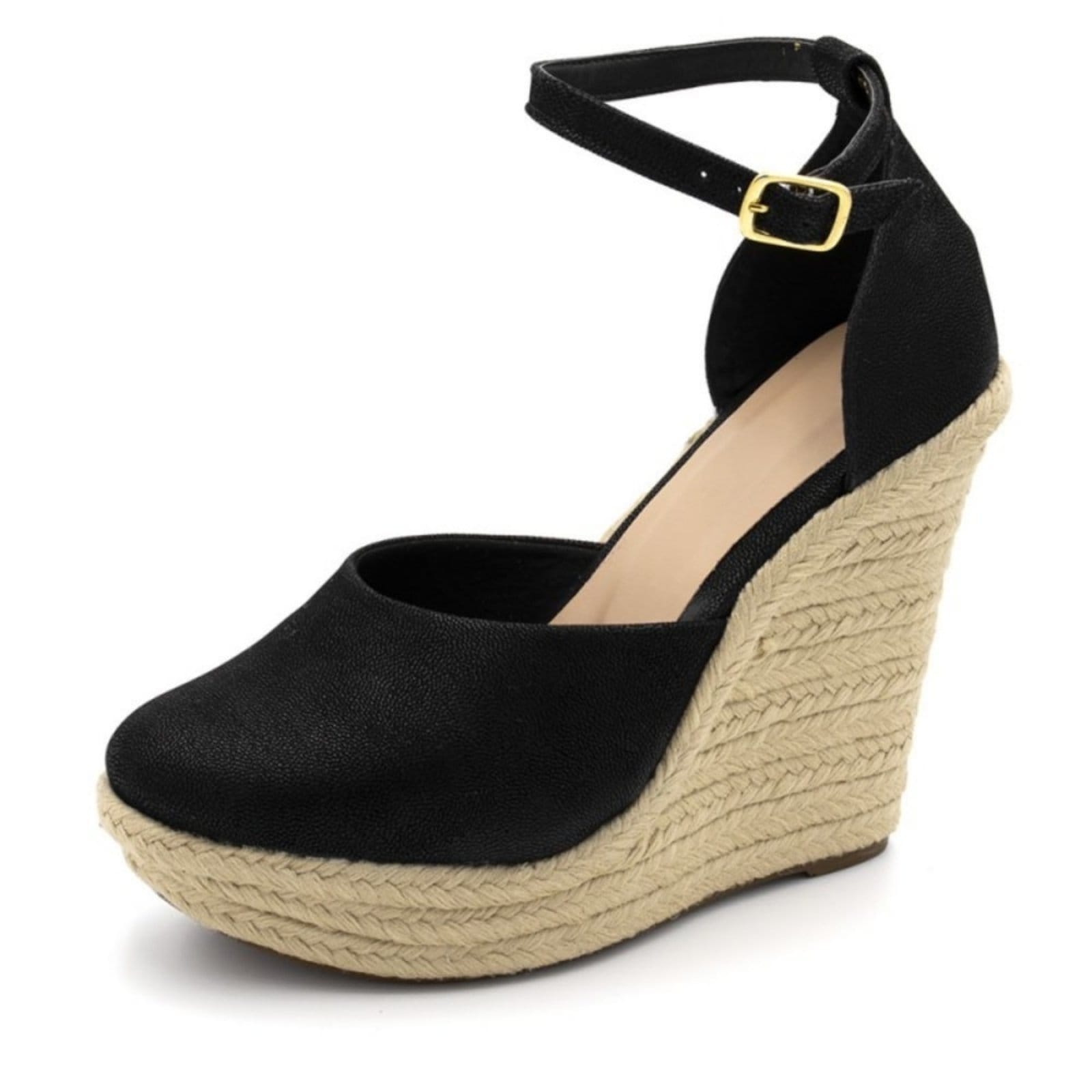 Vista 2 Sandália Feminina Anabela Nobucado Lançamento Sete Sales preto