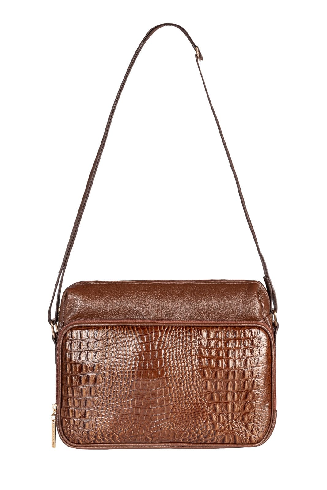 Bolsa de couro croco tiracolo Anita - Whisky