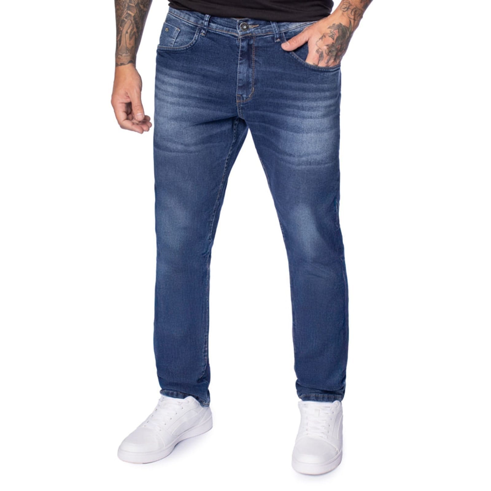 Calça Jeans Masculina Gangster Modelagem Reta Escuro