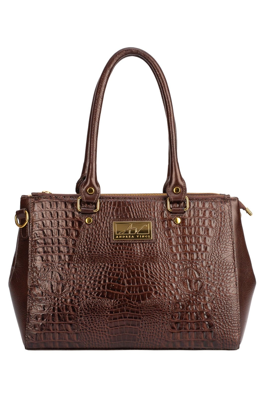 Bolsa de couro croco grande com divisórias Toffee - Café