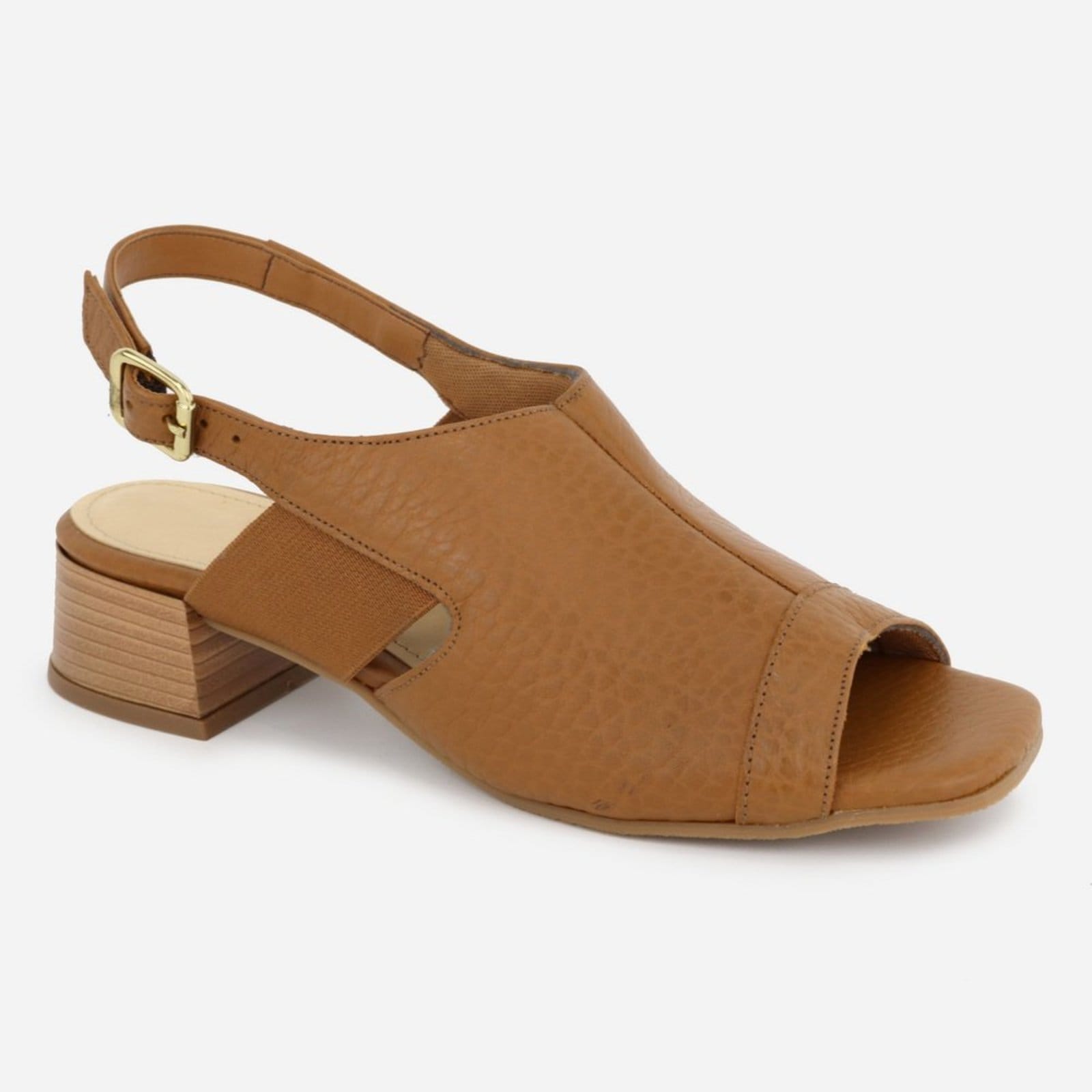 Vista 2 Sandália Grosso Salto Fivela Maria Paula Couro Baixo Salto MARIA PAULA caramelo