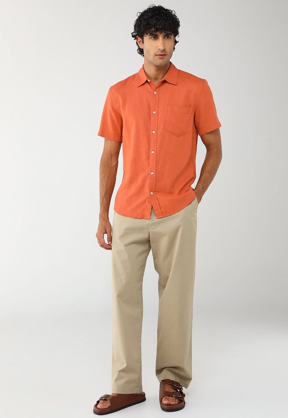 Vista 2 Camisa Masculina Hering Linho Viscose Hering laranja